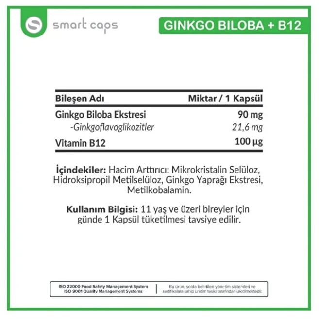 Ginkgo Biloba + B12 60 Kapsül