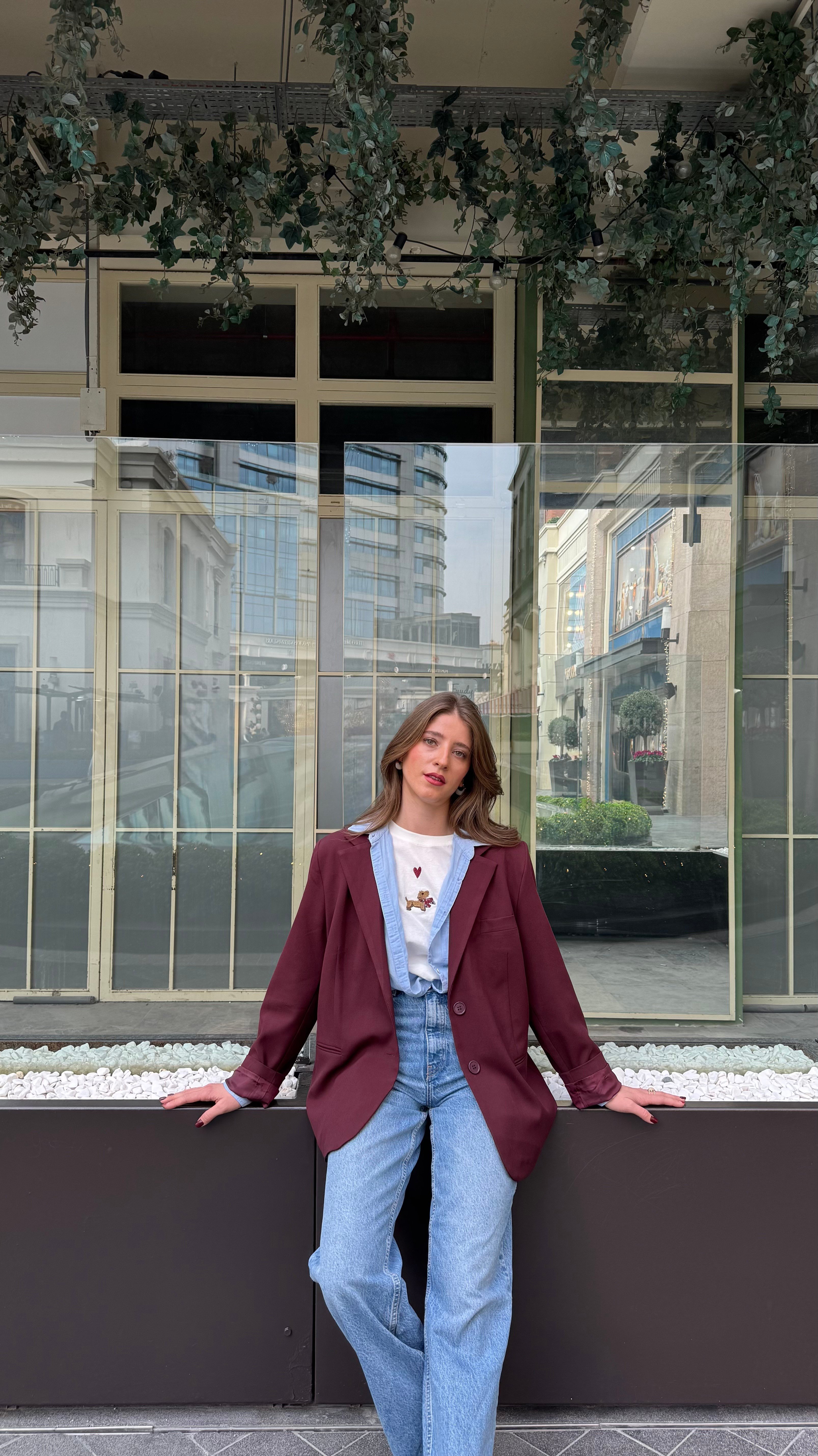Merlot Blazer- Bordo Oversize Ceket -Ceket