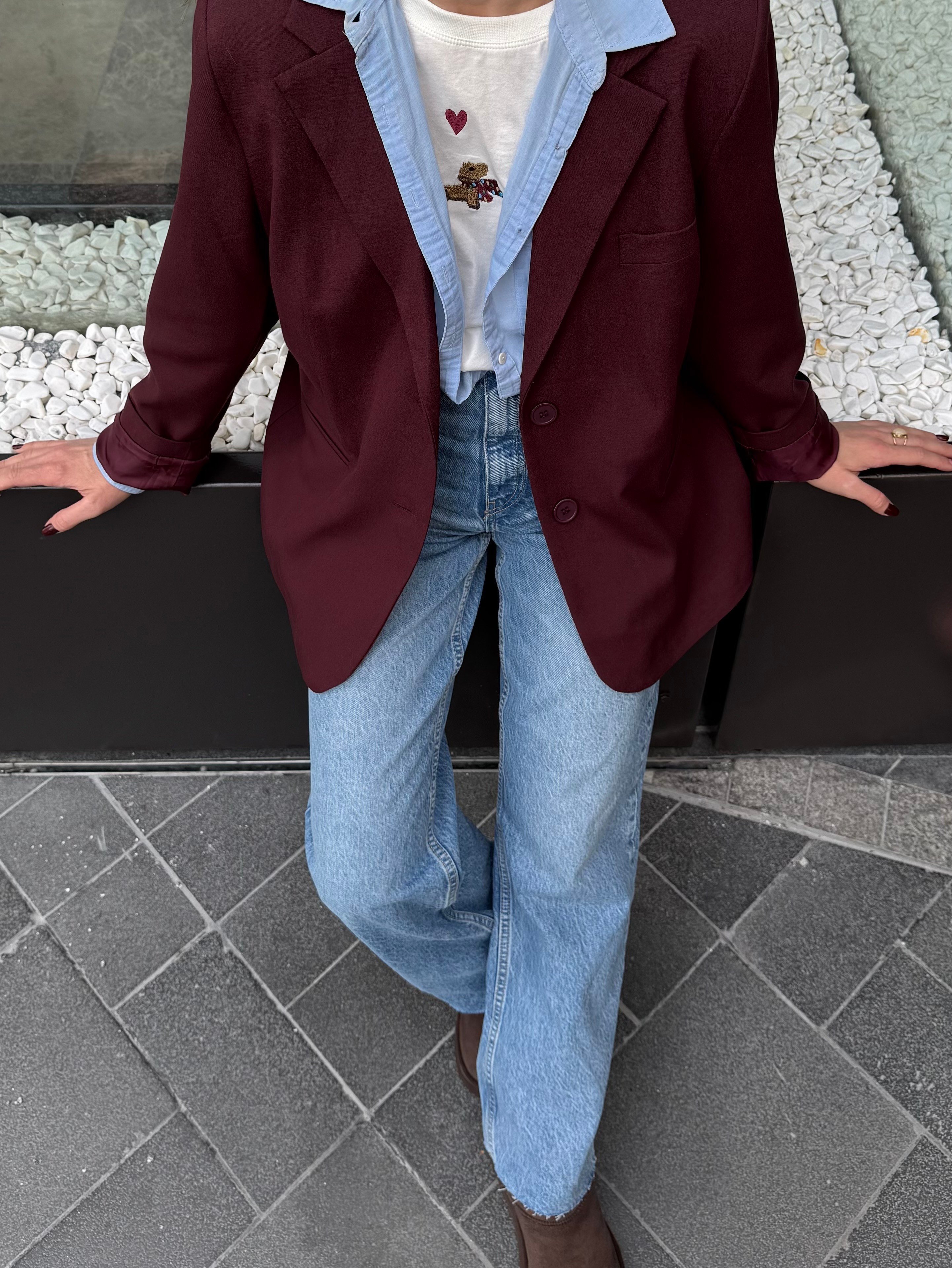 Merlot Blazer- Bordo Oversize Ceket -Ceket