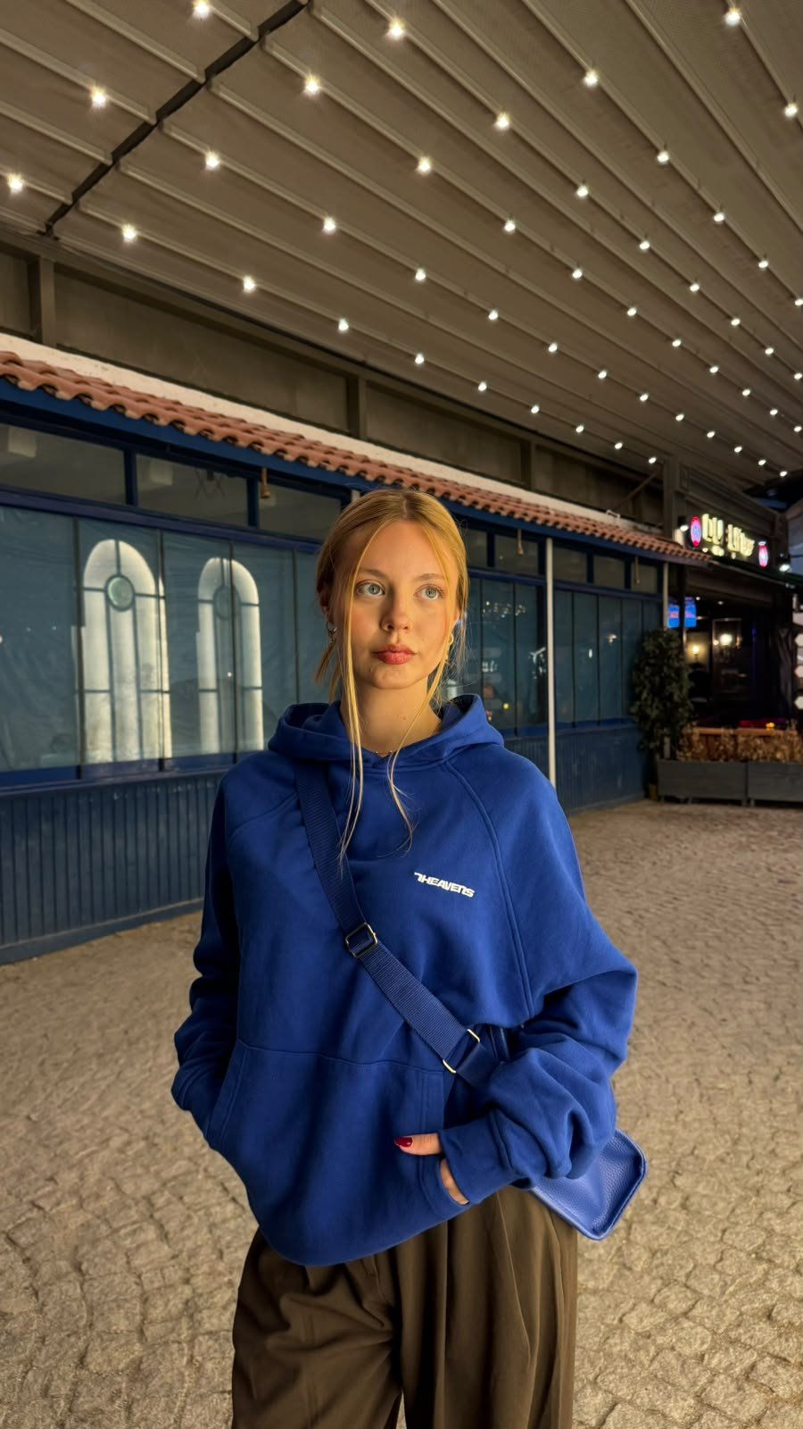 Pamuk Sweatshirt Saks Mavi-Sweatshirt