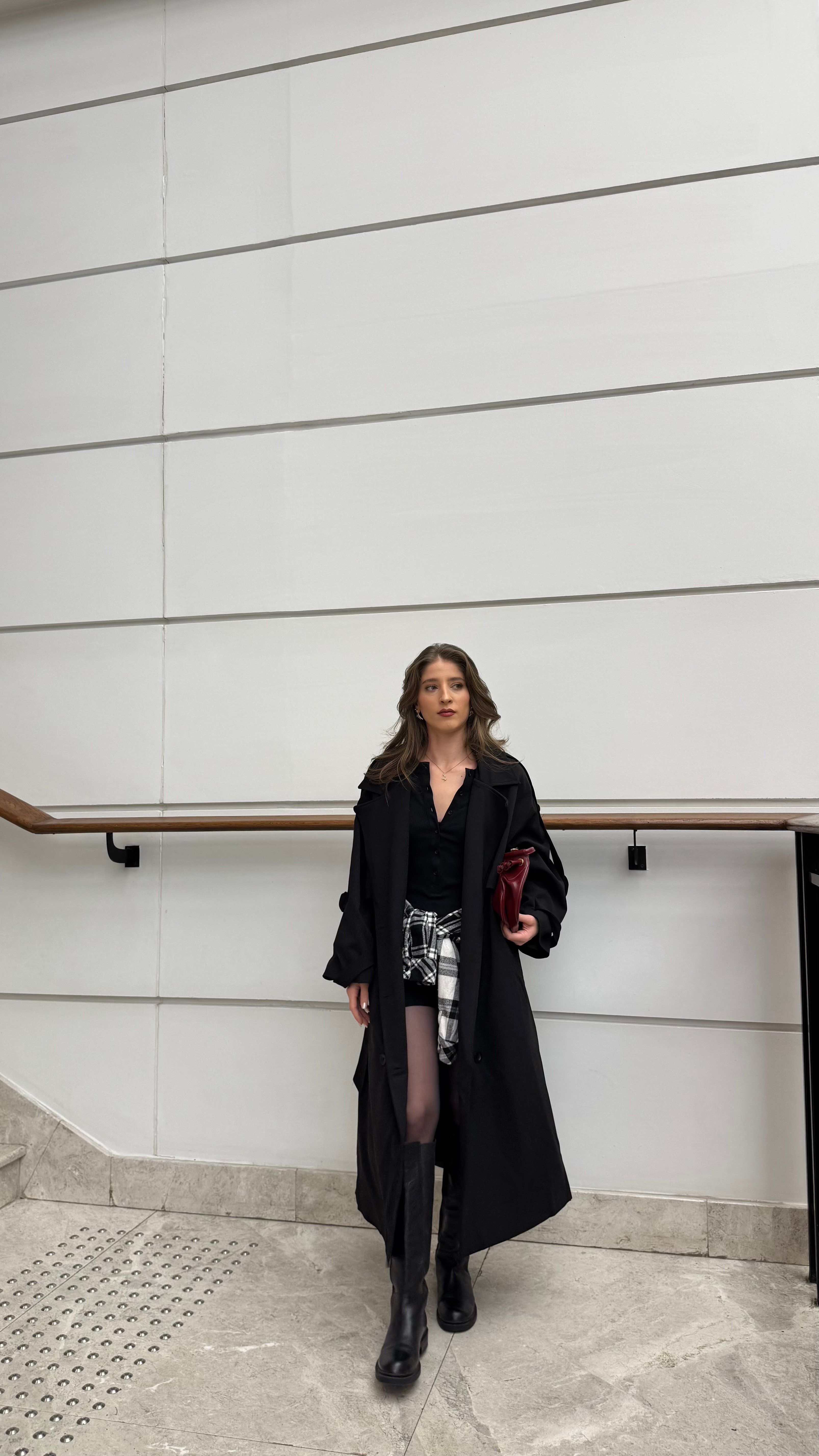 Siyah Oversize Trençkot-DIŞ GİYİM
