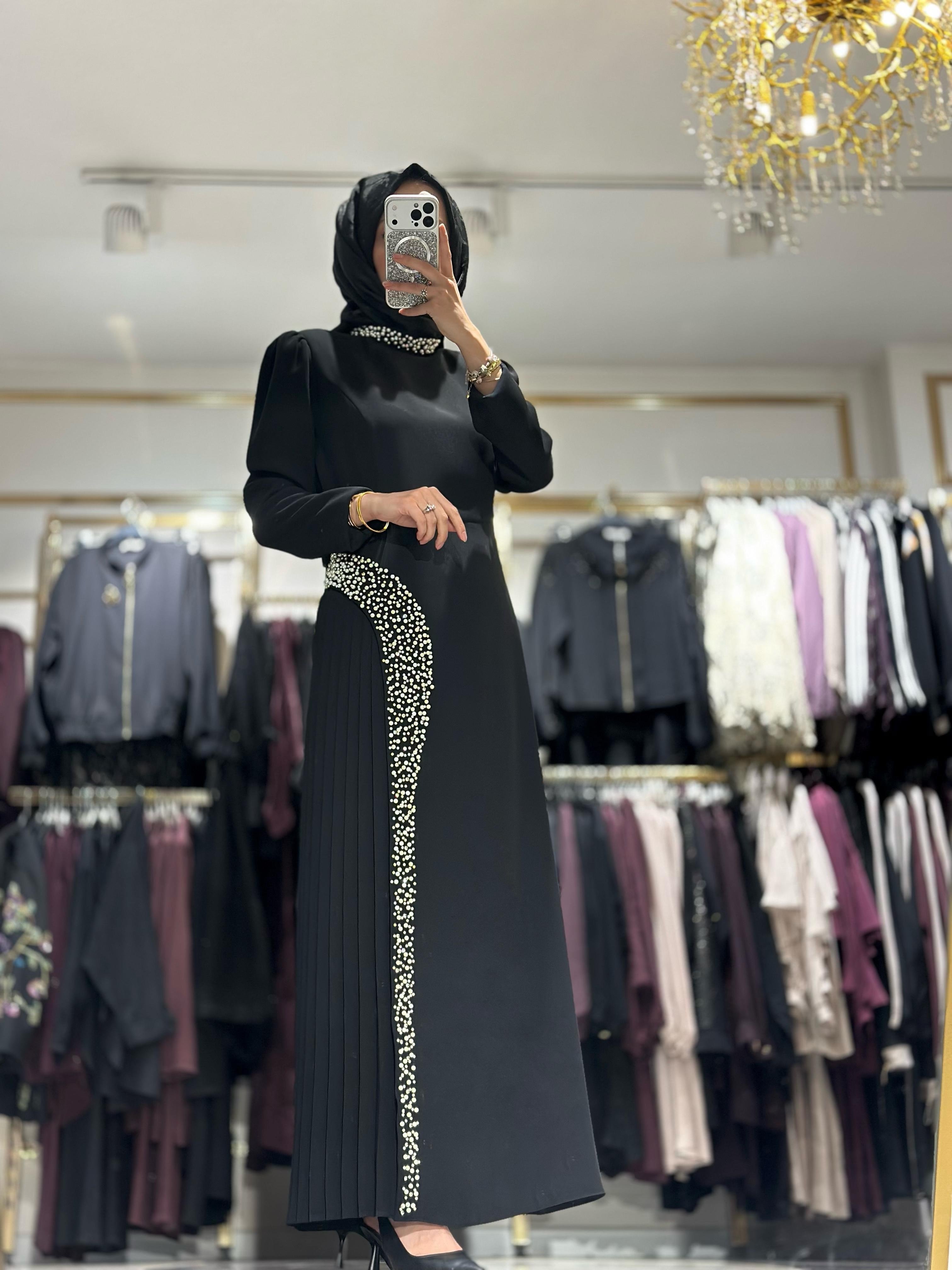 T1262 İNCİLİ PLİSELİ ABİYE