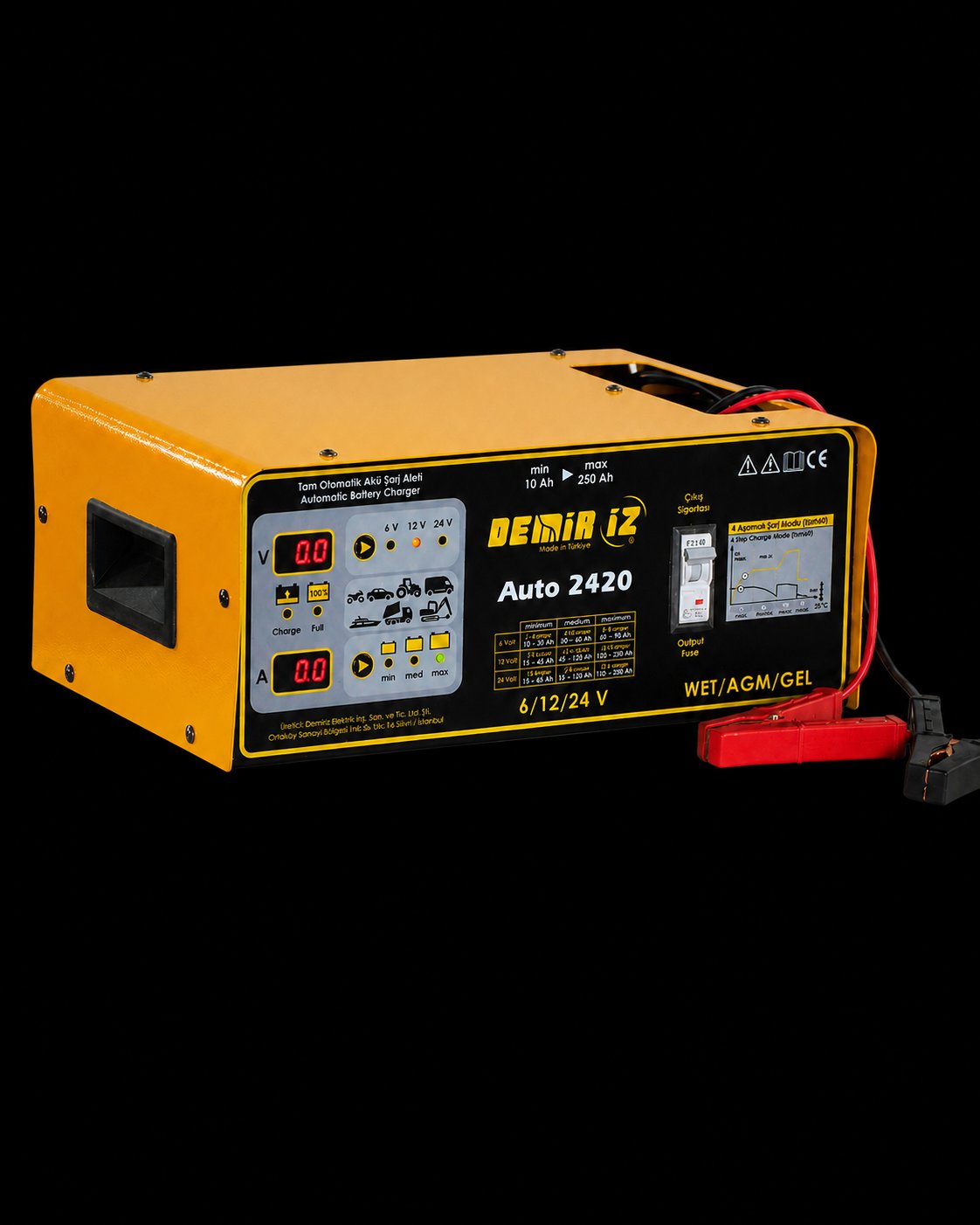 Demir-İz AUTO2420 - Tam Otomatik Akü Şarj Cihazı (6-12-24 VOLT / 20 Amper, Tristör Kontrollü)