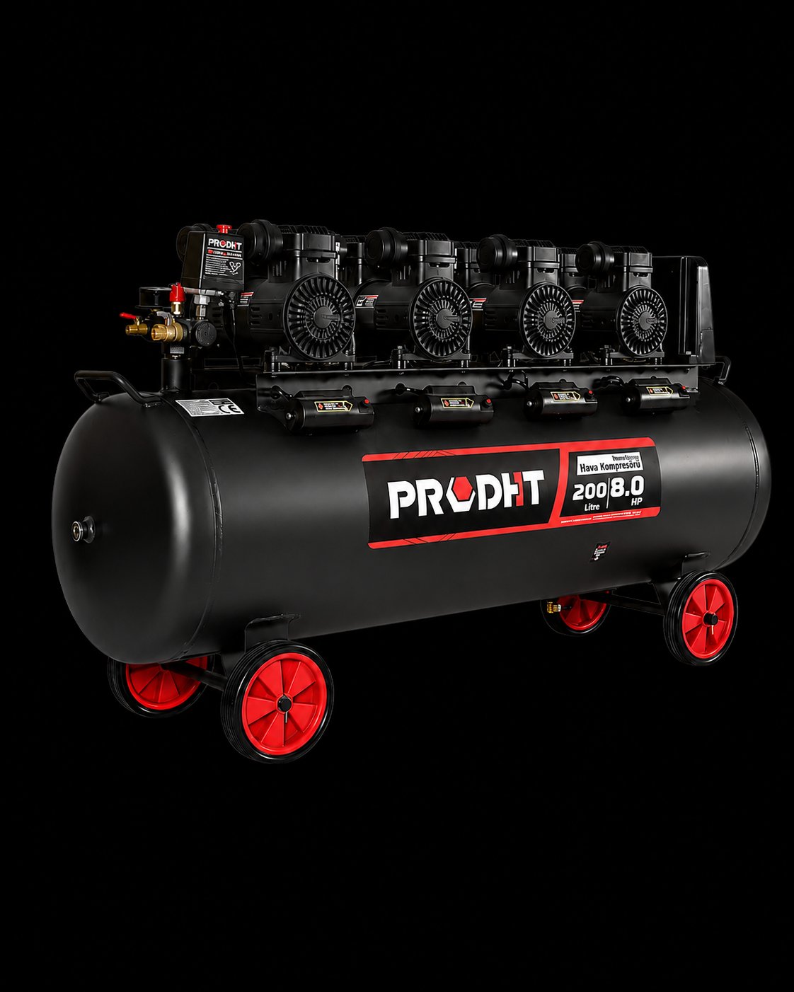 DHT - Sessiz Kompresör (200 LT, 8 BAR, 8 HP, Bakır Sargı, Monofaze, Siyah)