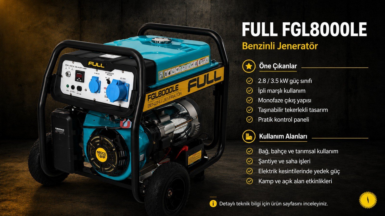 Full FGL-8000LE Portatif Benzinli Jeneratör 8.1 kVA