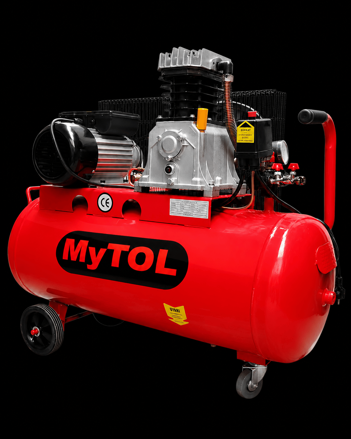 Mytol BH65-100L - Çift Pistonlu Kompresör (100 LT, 2 HP, 8 BAR, Alüminyum Kafa, Kırmızı)