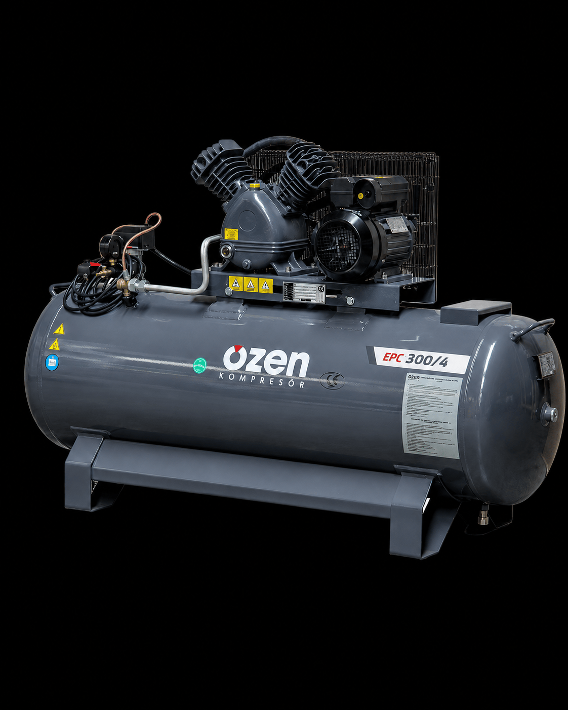 Özen EPC-200 - Kompresör (200 LT, 8 BAR, 3 HP / 2.0 KW, Döküm 2 Kafa, Monofaze)