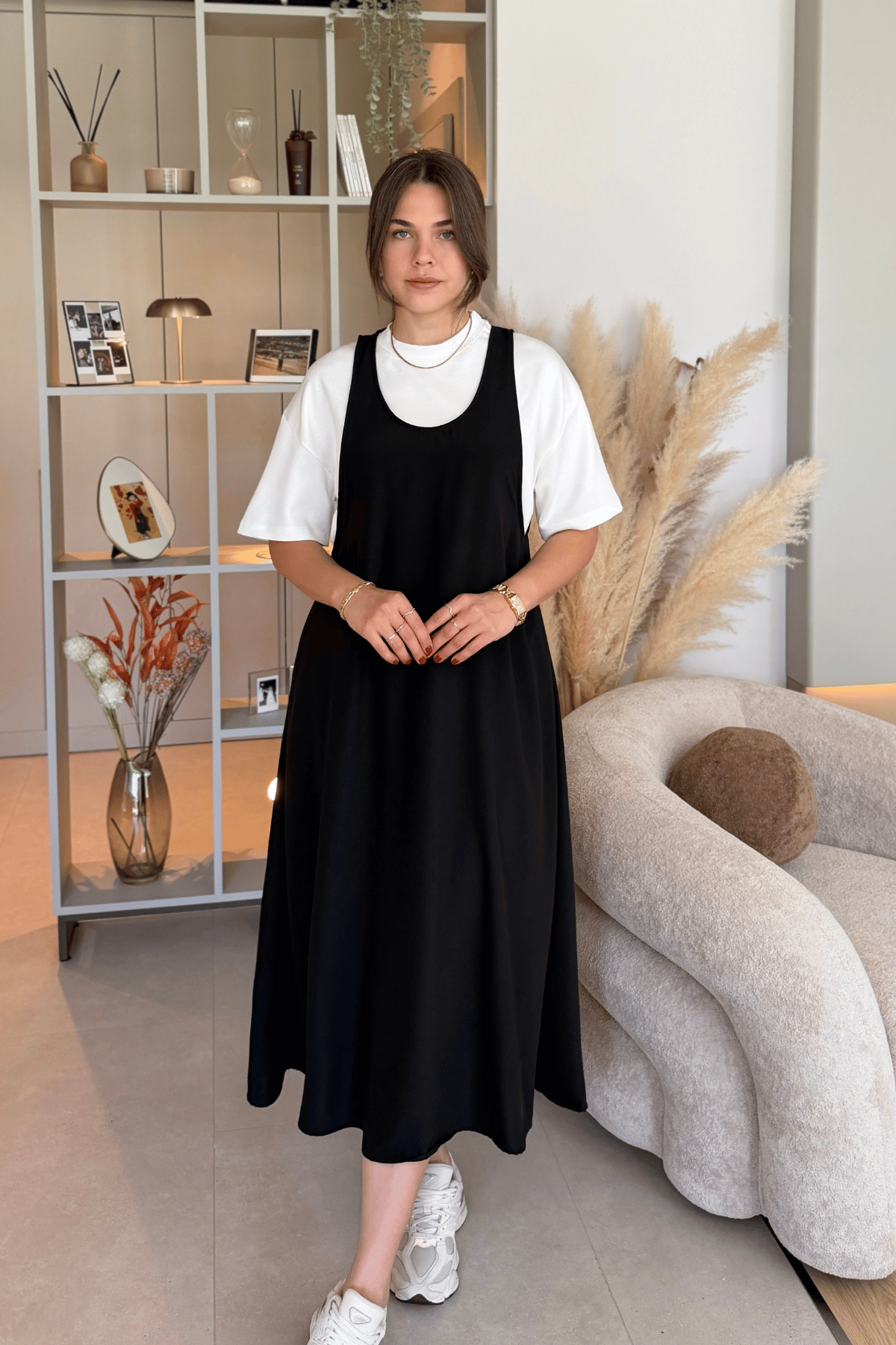 Twst Model Elbise Tişört Siyah İkili Takım
