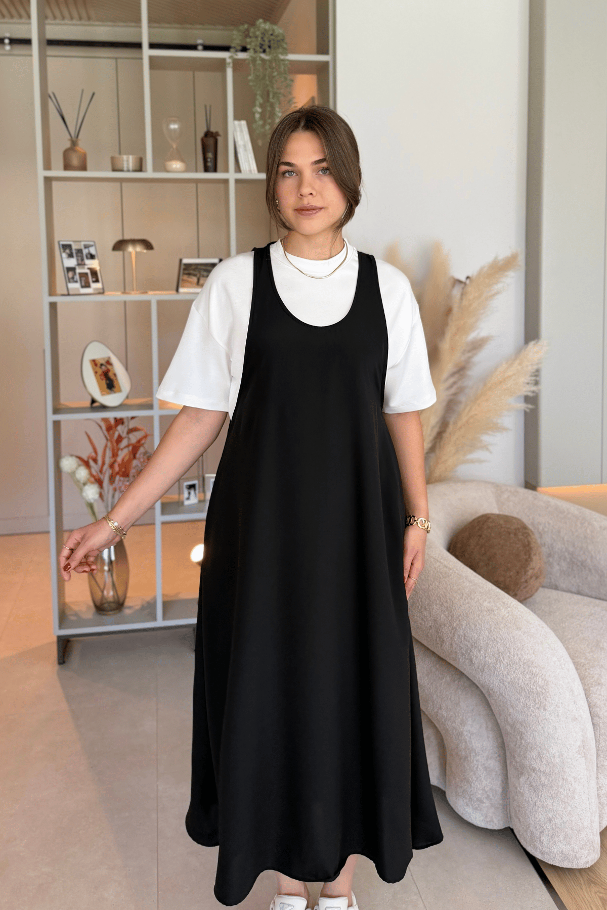 Twst Model Elbise Tişört Siyah İkili Takım