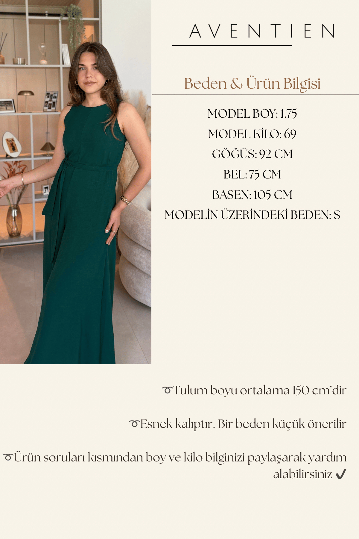 Kuşaklı Cepli Şık Zümrüt Tulum