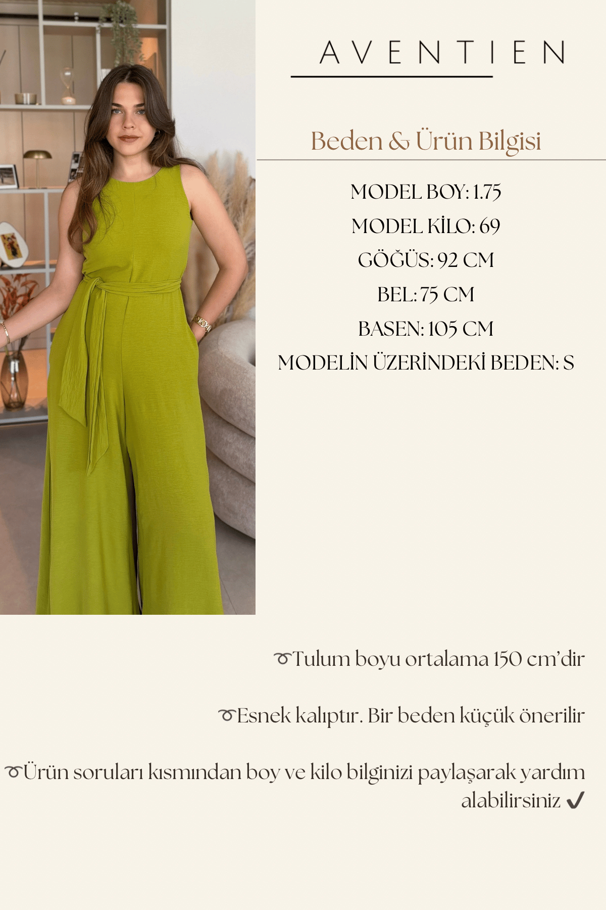 Kuşaklı Cepli Şık Yeşil Tulum
