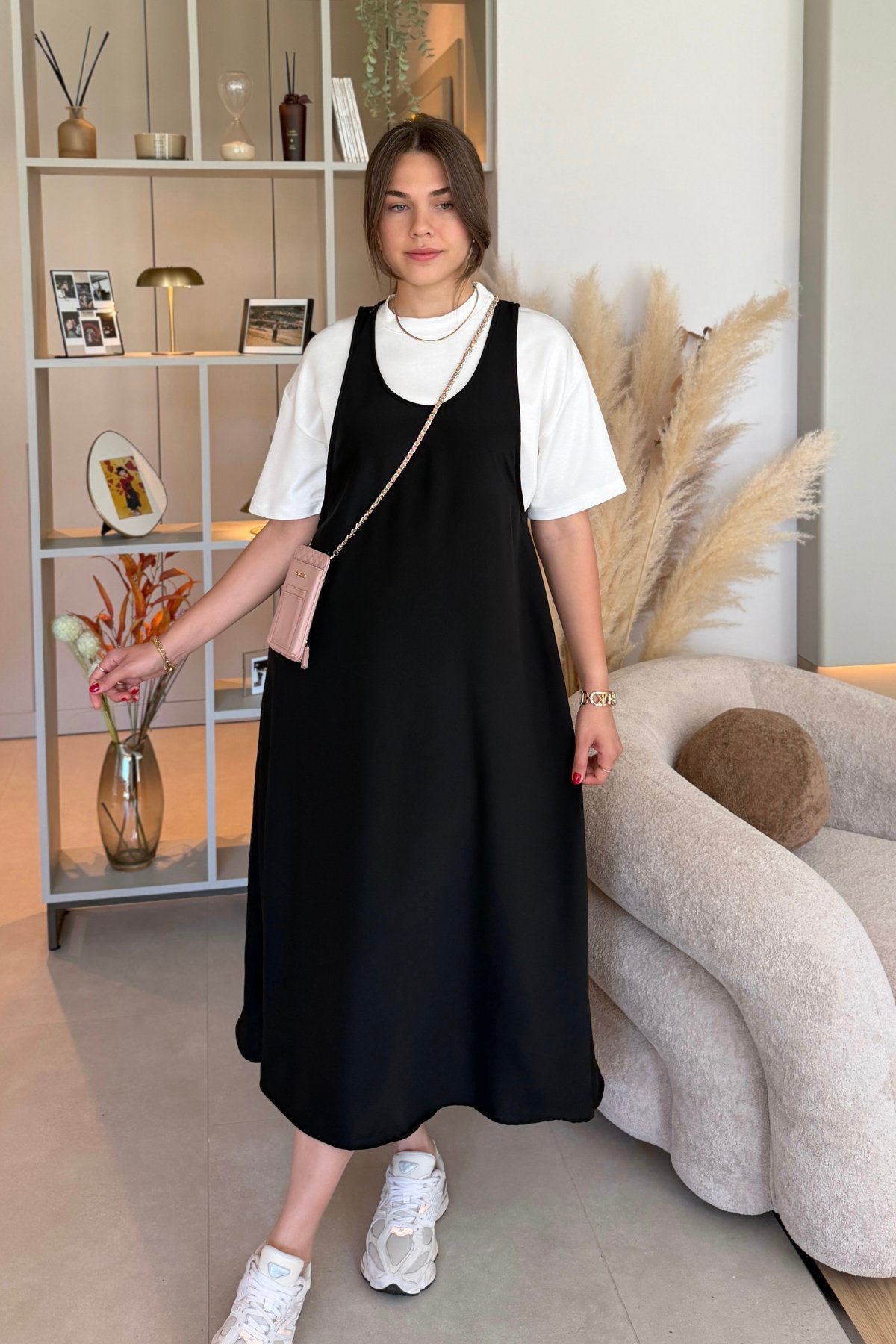 Twst Model Elbise Tişört Siyah İkili Takım