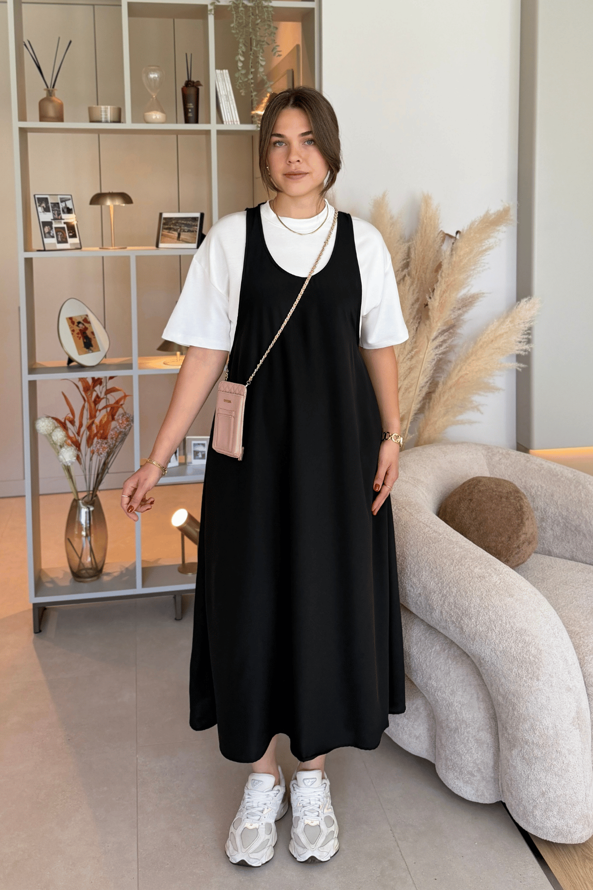Twst Model Elbise Tişört Siyah İkili Takım