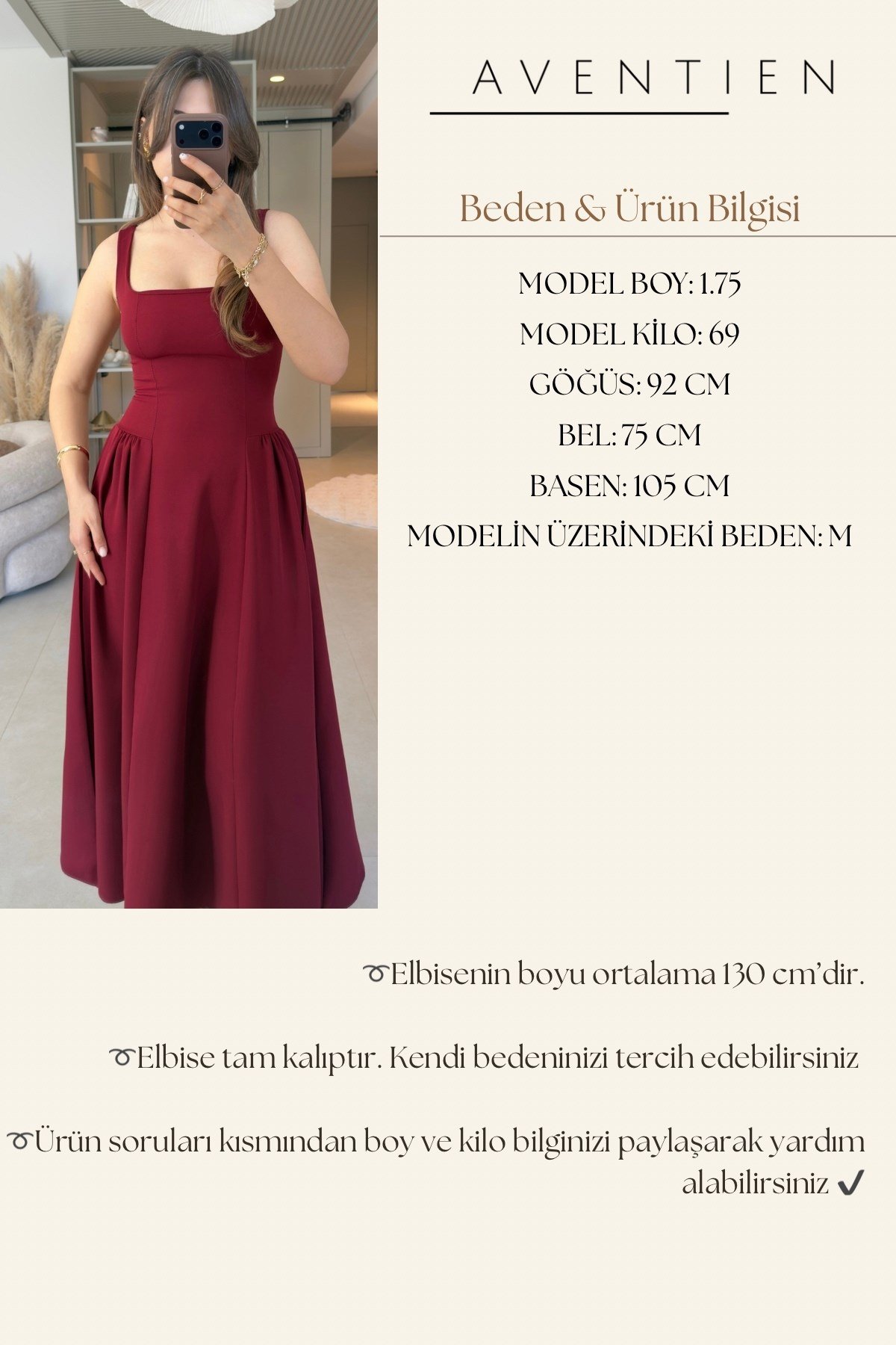 Askılı Zarif Kloş Maxi Bordo Elbise