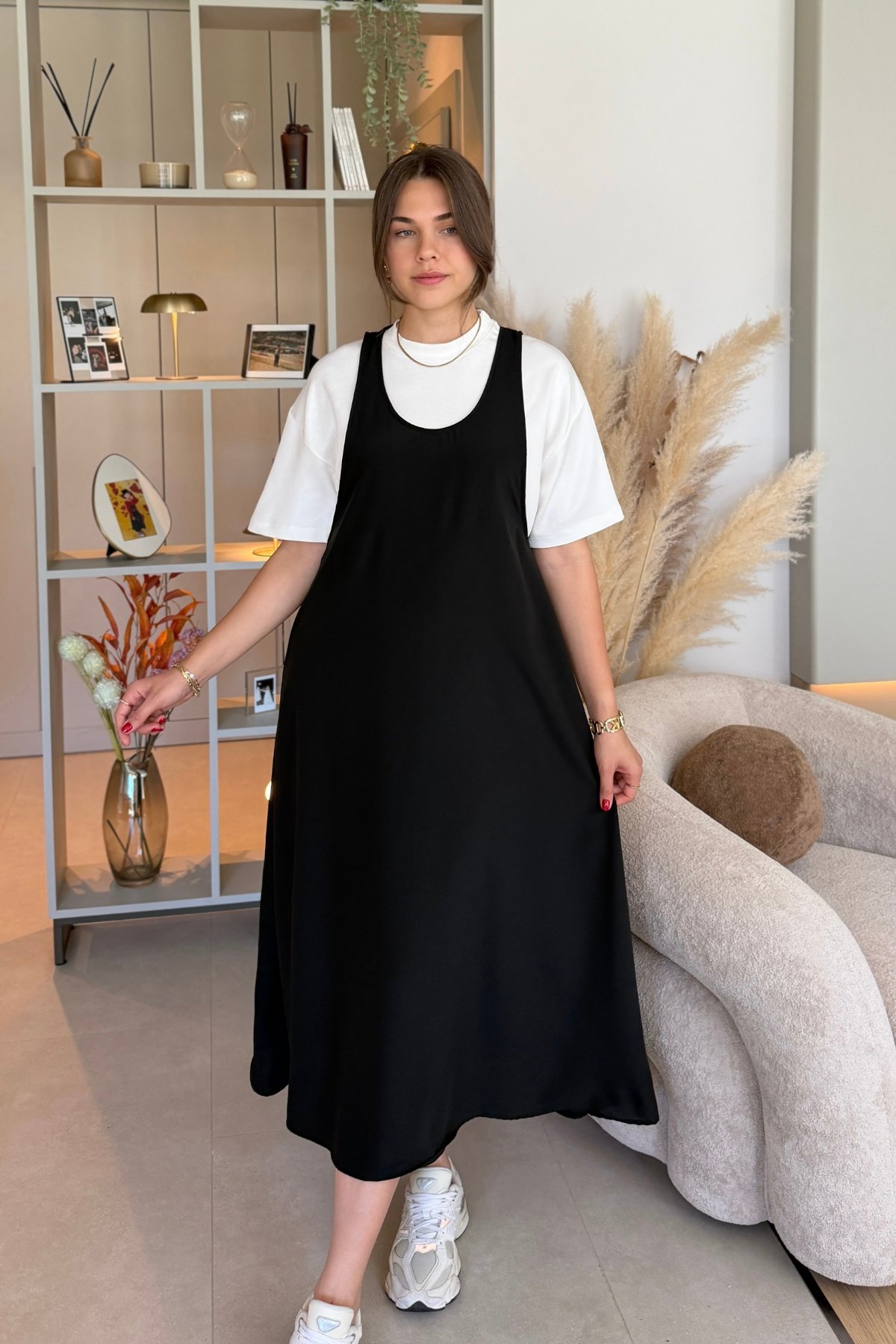 Twst Model Elbise Tişört Siyah İkili Takım