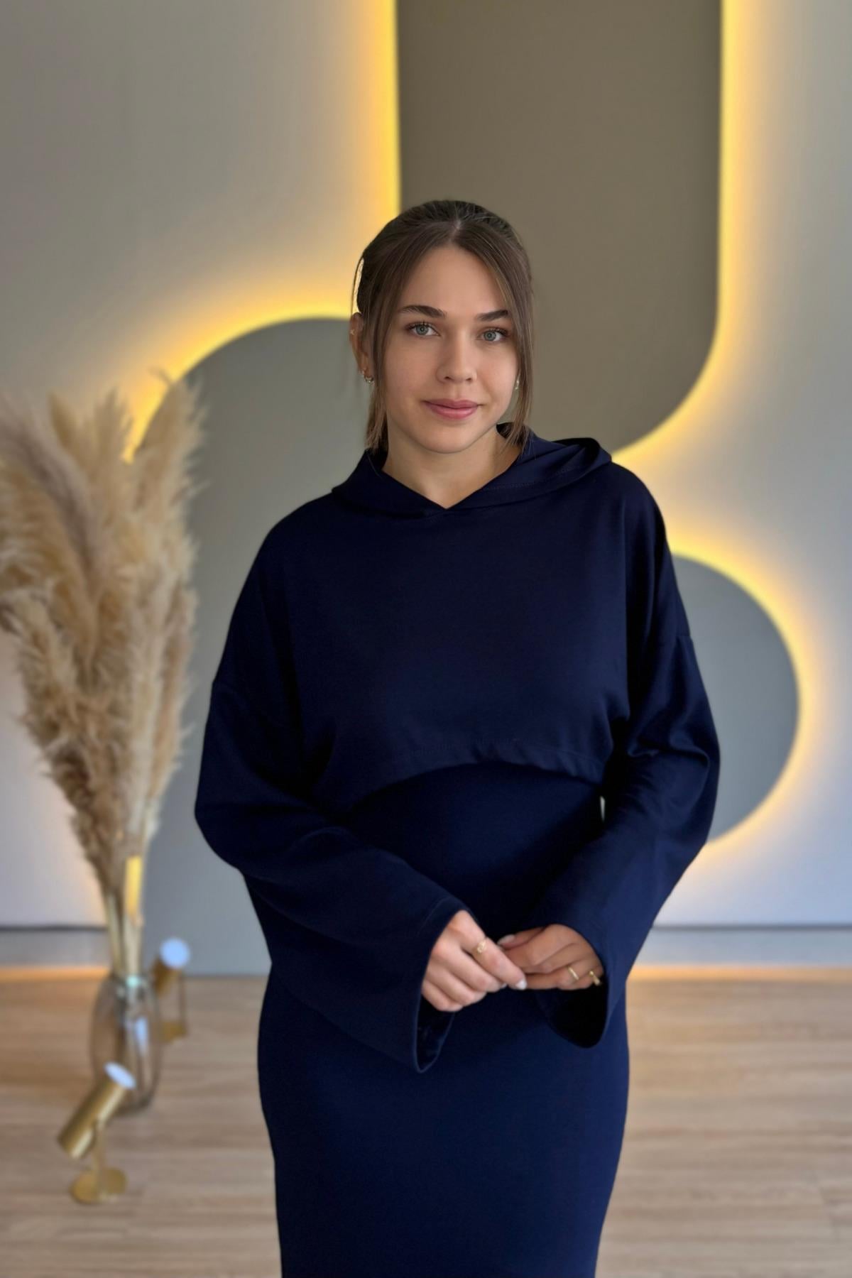 Çıkarılabilir Sweatshirt Elbise Modal Lacivert İkili Takım