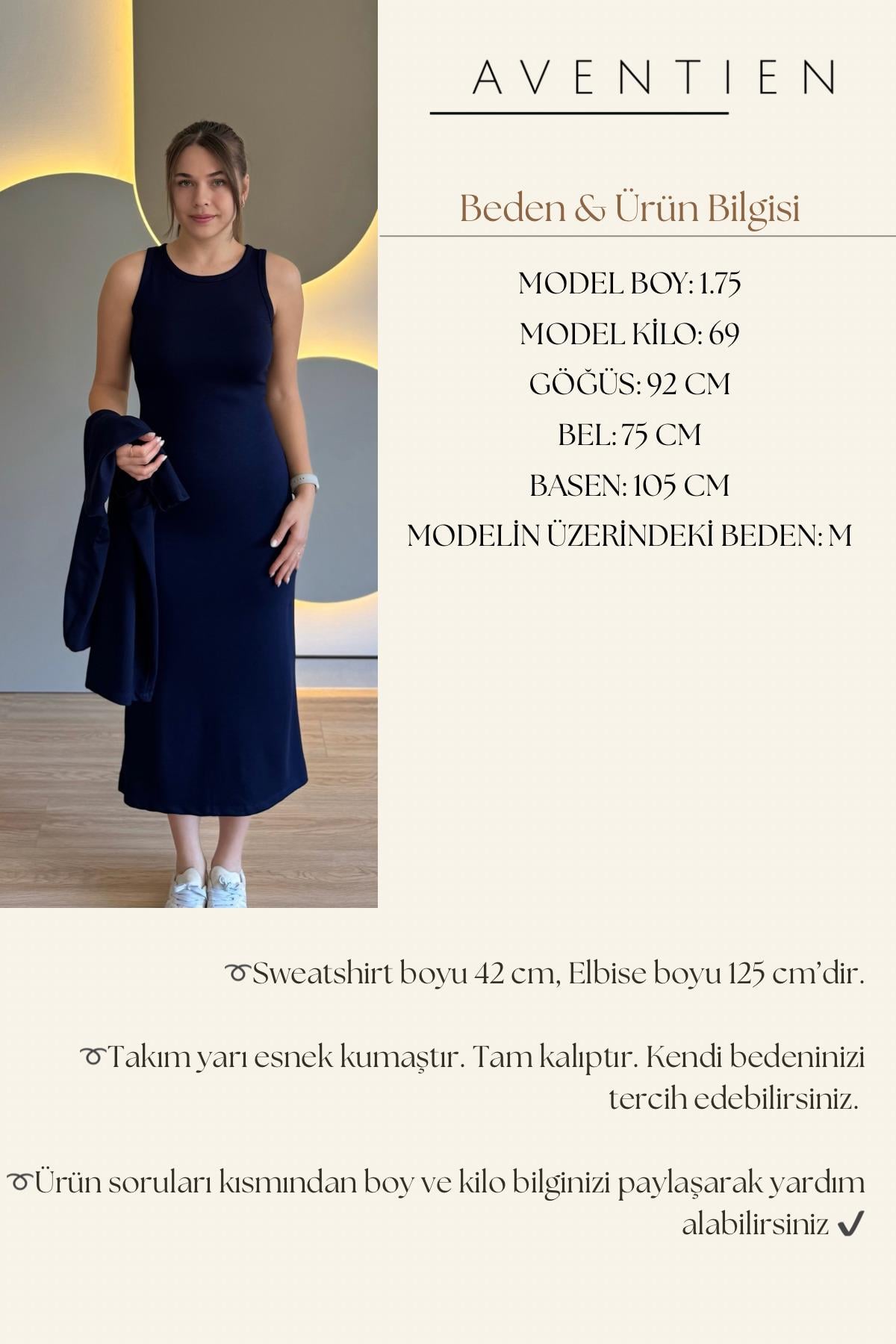 Çıkarılabilir Sweatshirt Elbise Modal Lacivert İkili Takım