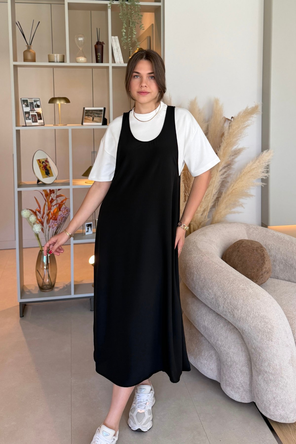 Twst Model Elbise Tişört Siyah İkili Takım
