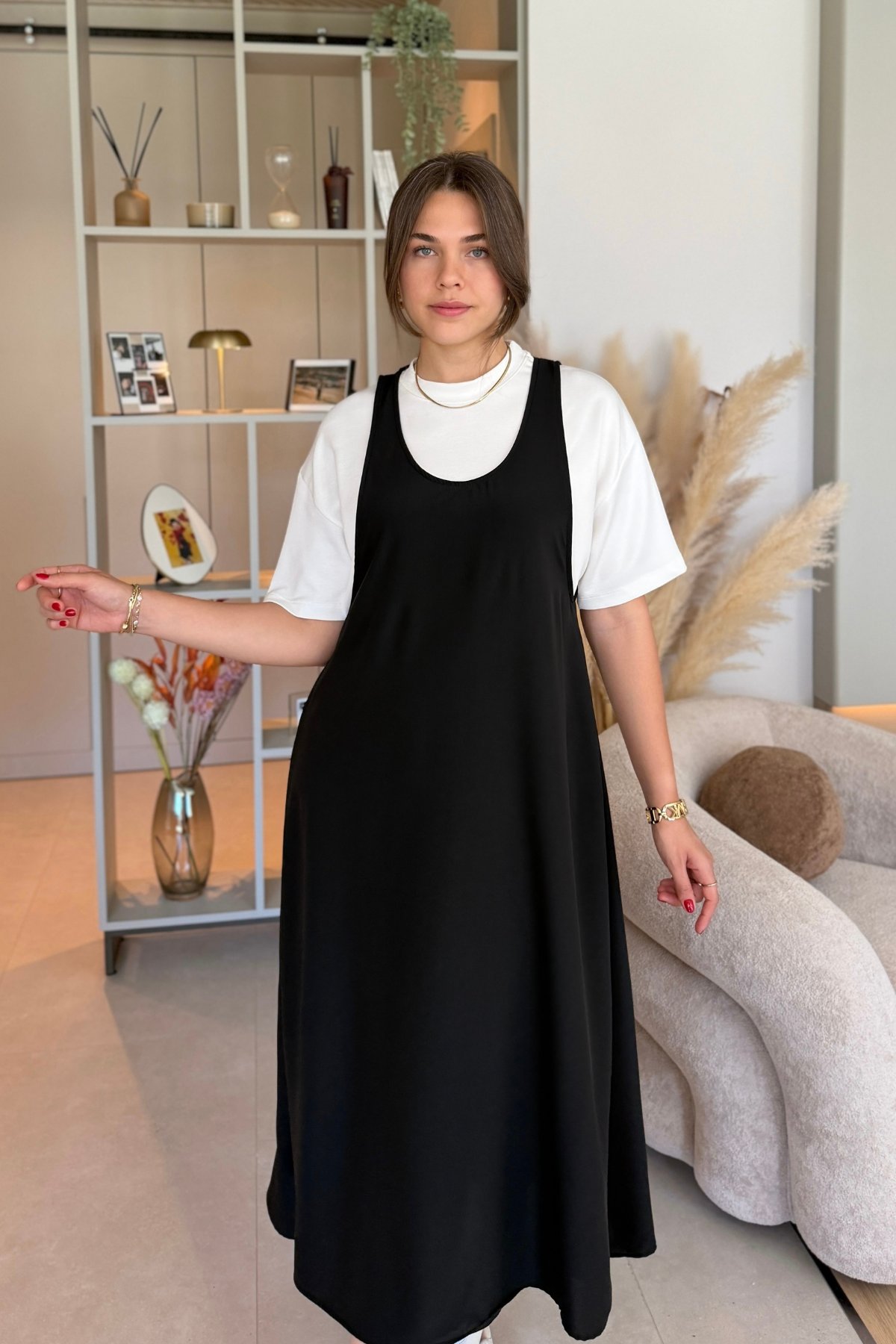Twst Model Elbise Tişört Siyah İkili Takım
