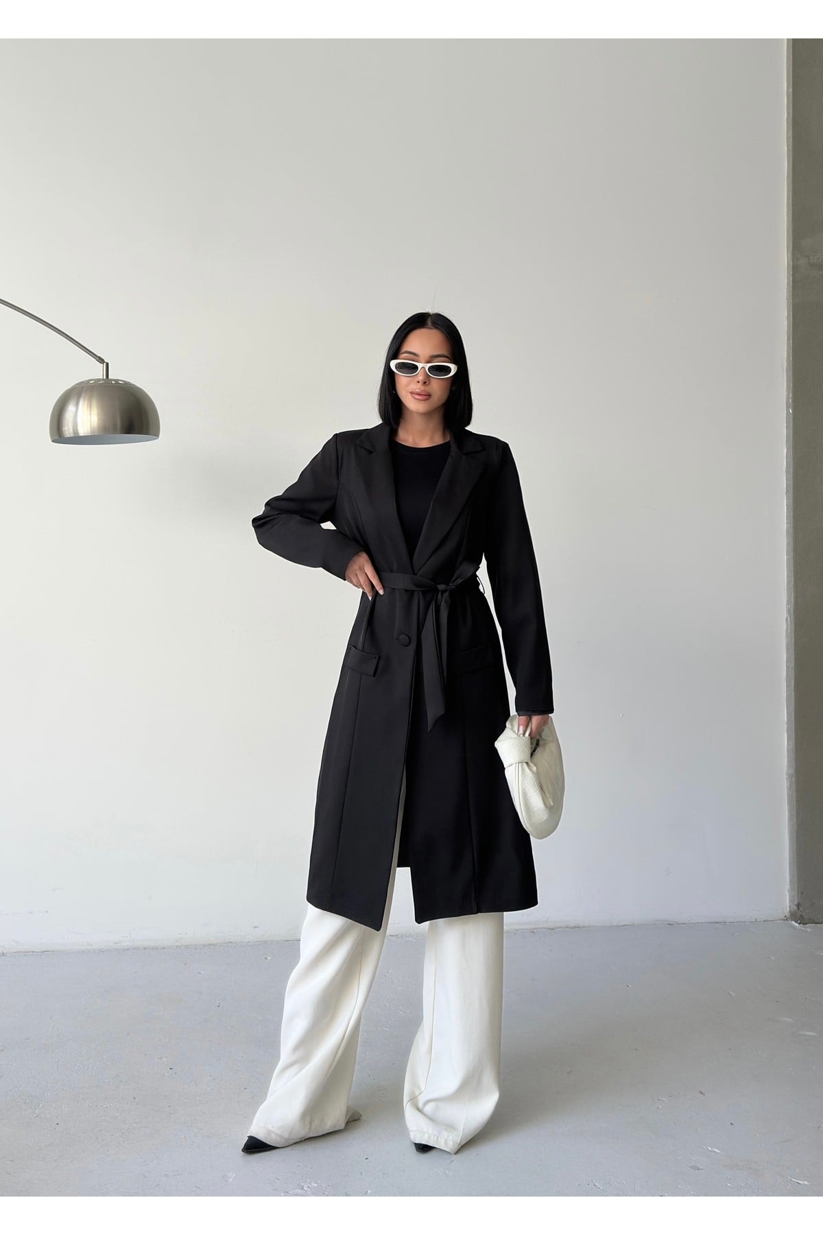 Kadın Kuşaklı Uzun Blazer Kaban – Tesettür Şık Kap Modeli-ASTARLI
