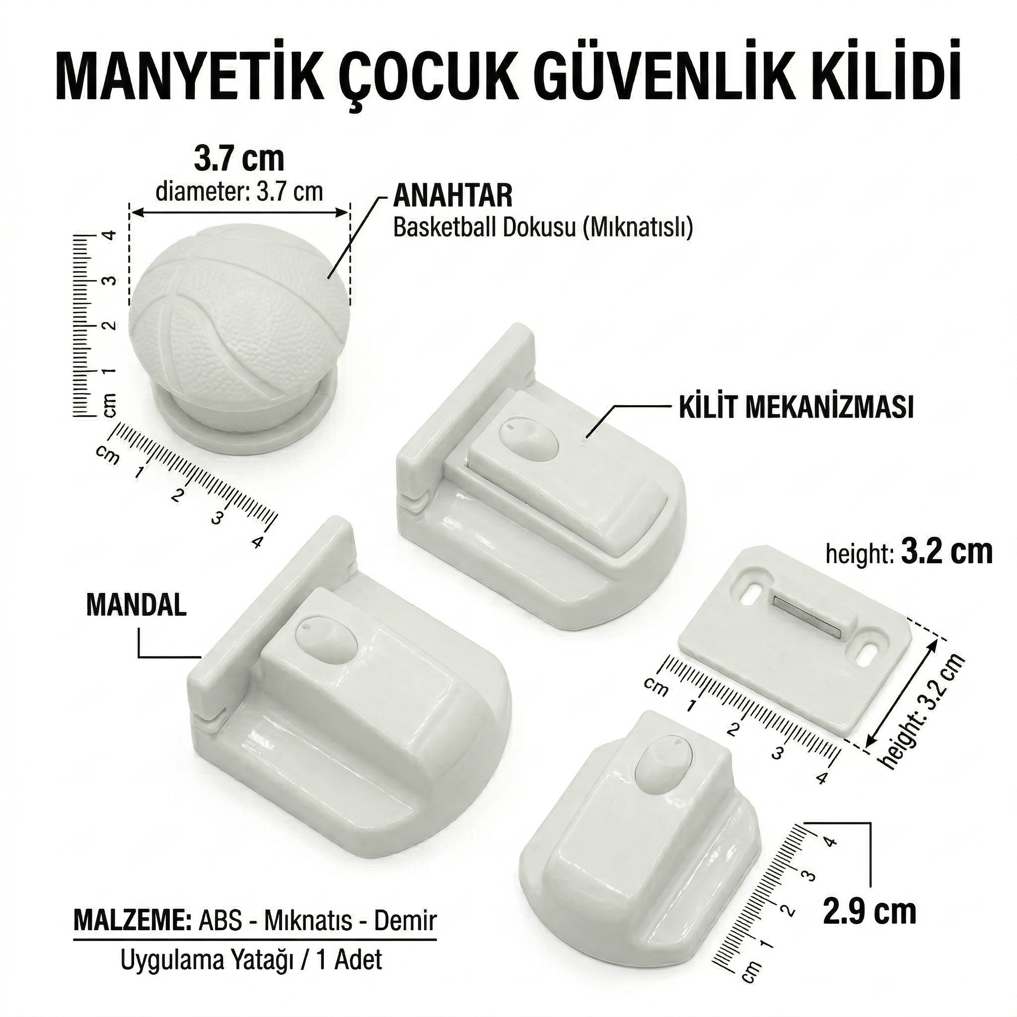 Manyetik Çekmece Kilidi - Gizli Kilit - Çocuk Kilidi - DC003