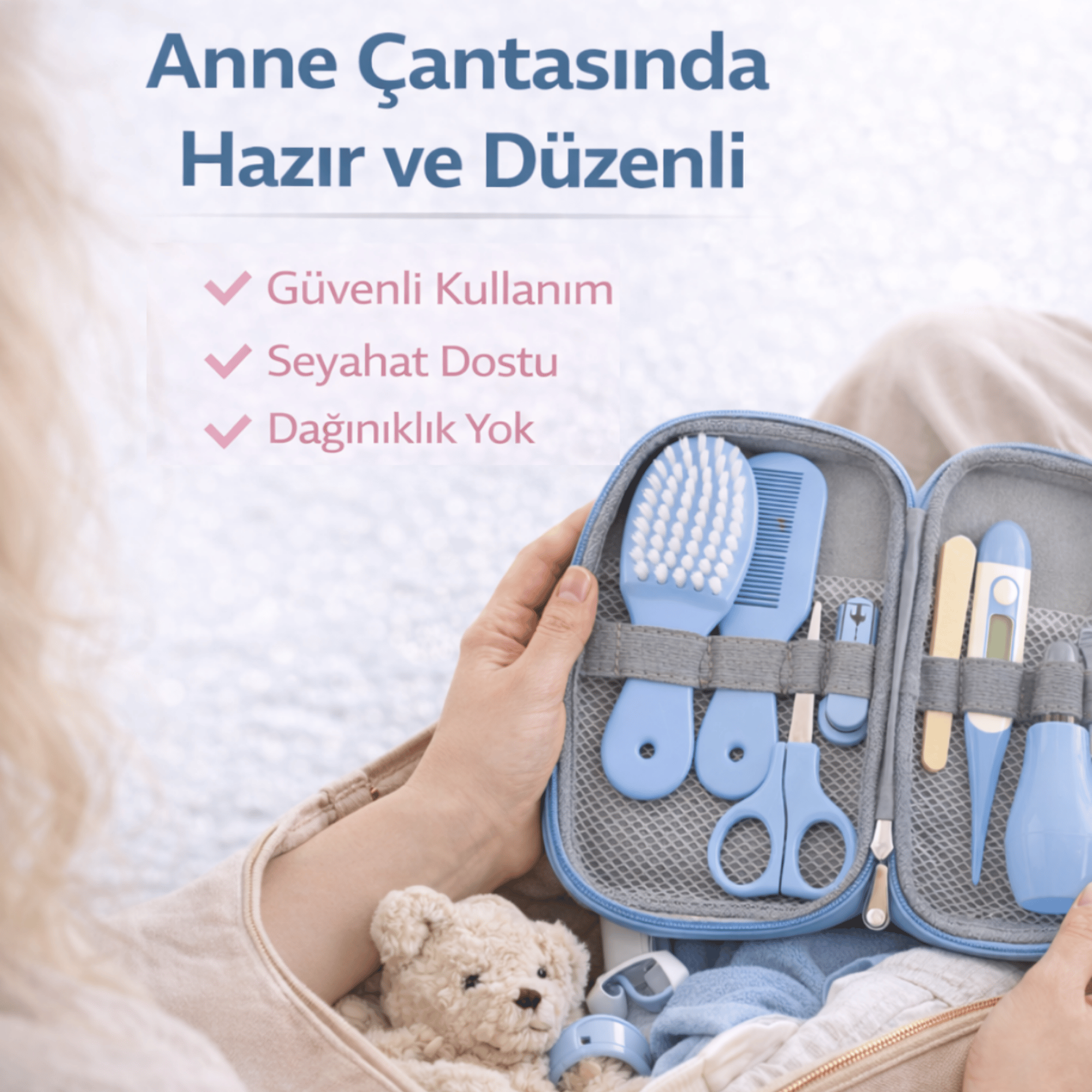 Miningaa 9 Parça Bebek Bakım Seti Anne Çantası İçin Düzenli Güvenli Seyahat Dostu Mavi Bakım Kiti