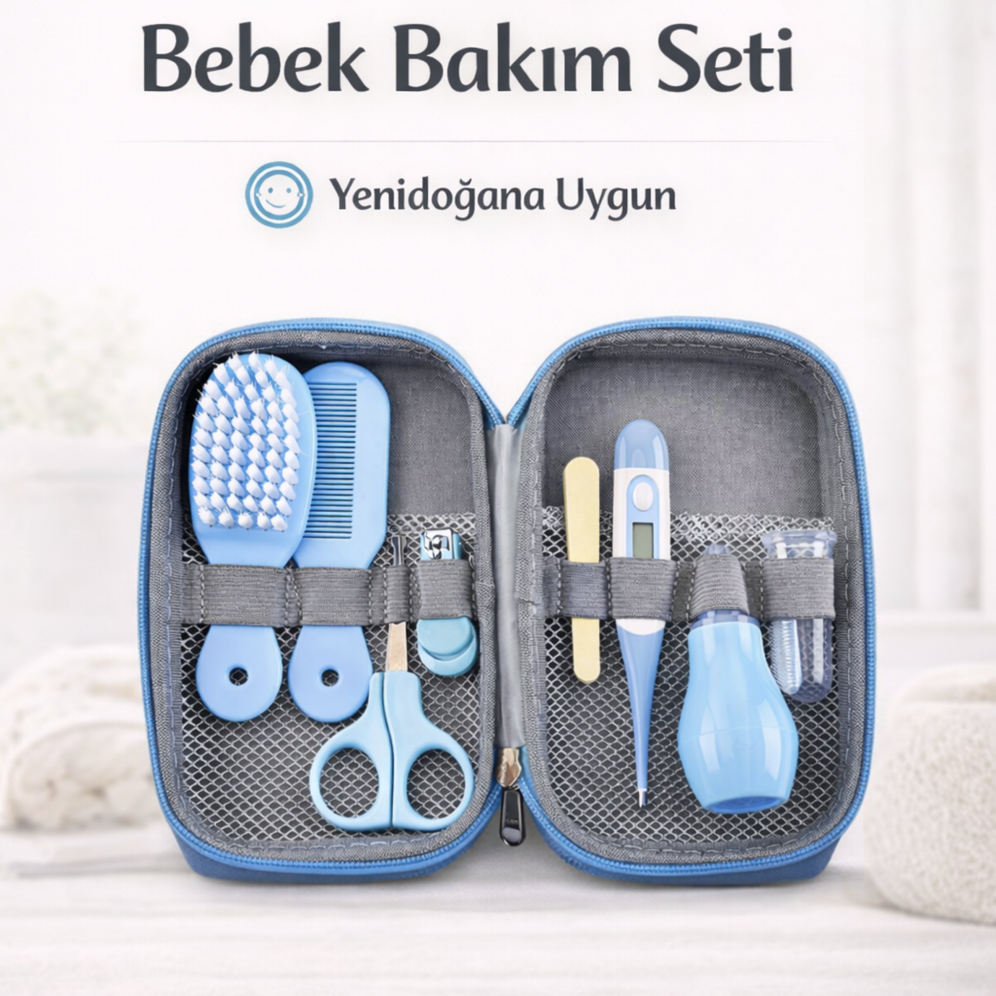 Miningaa 9 Parça Bebek Bakım Seti Anne Çantası İçin Düzenli Güvenli Seyahat Dostu Mavi Bakım Kiti