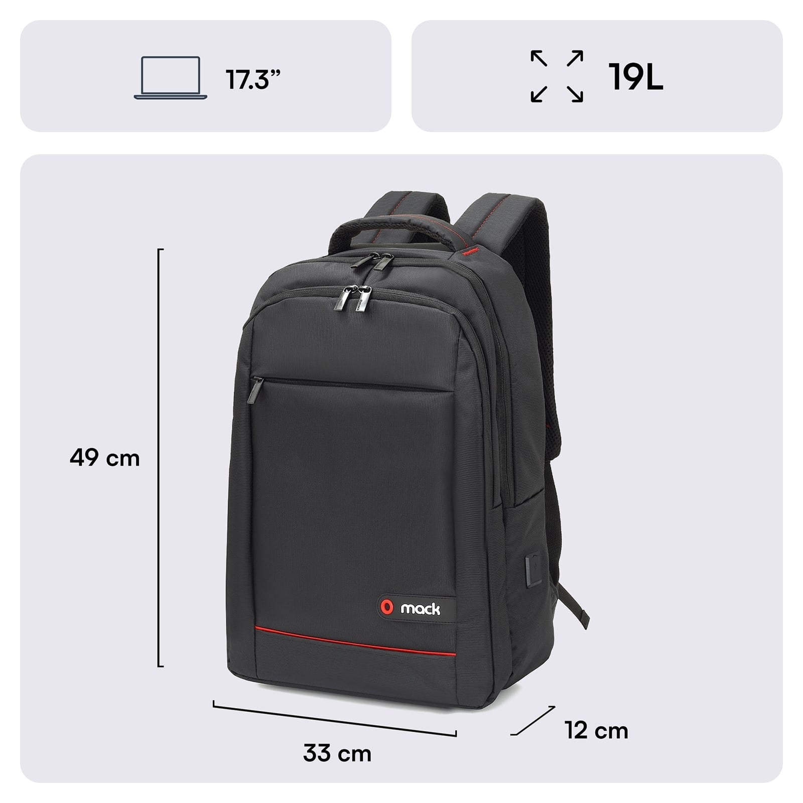 MACK MCC-007 17.3 OFFICE Notebook Sırt Çantası Siyah