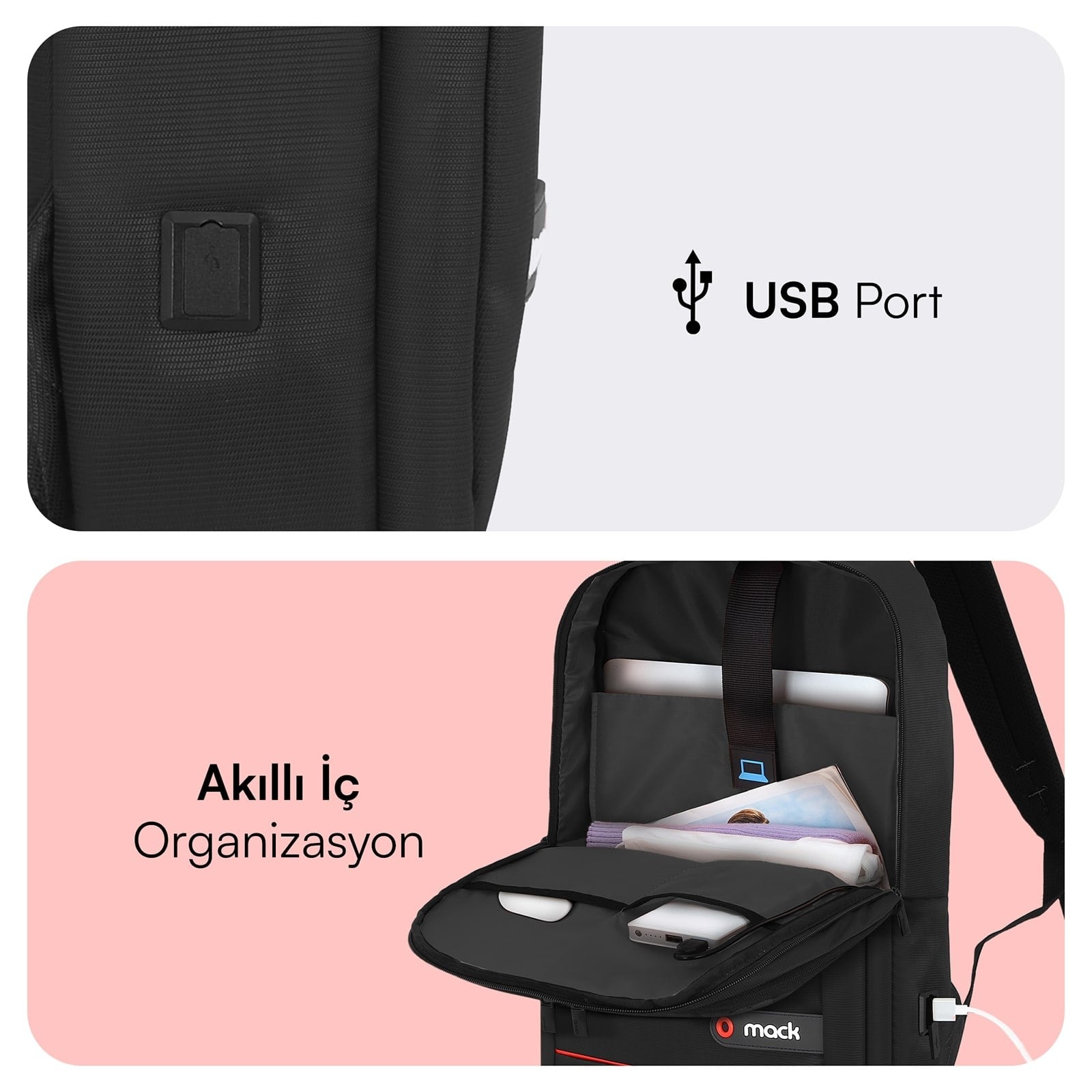MACK MCC-007 17.3 OFFICE Notebook Sırt Çantası Siyah