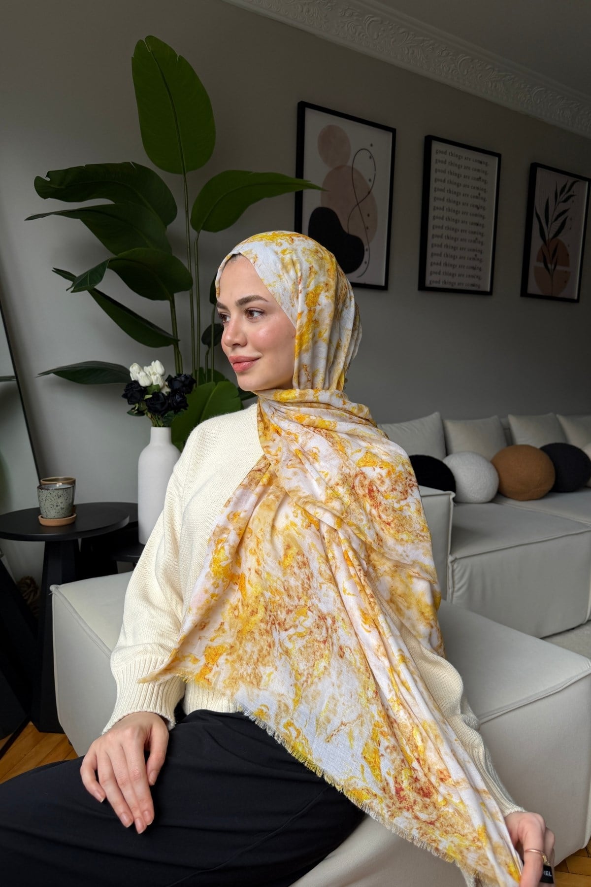 Marble Coton Şal-Sarı