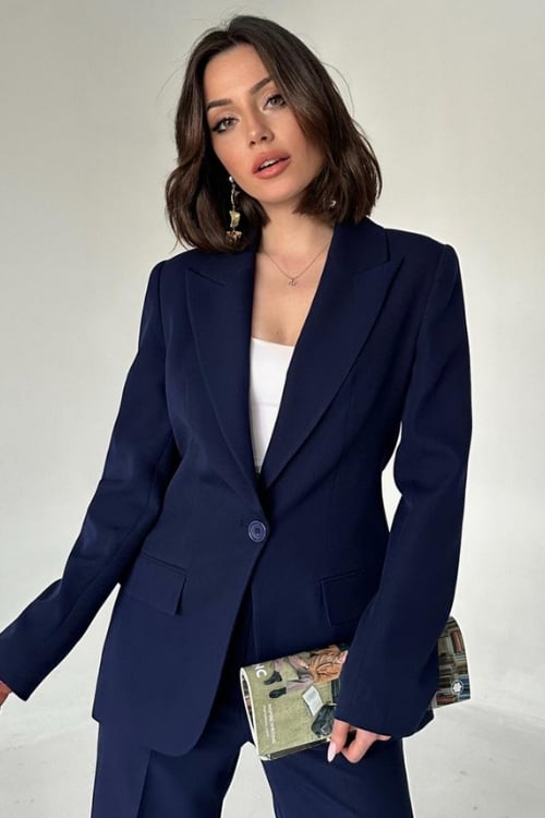 Blazer Takım Elbise Tek Düğme Ceket Pantolon