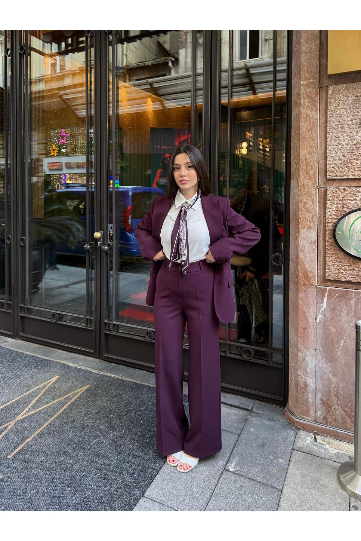 Blazer Takım Elbise Tek Düğme Ceket Pantolon
