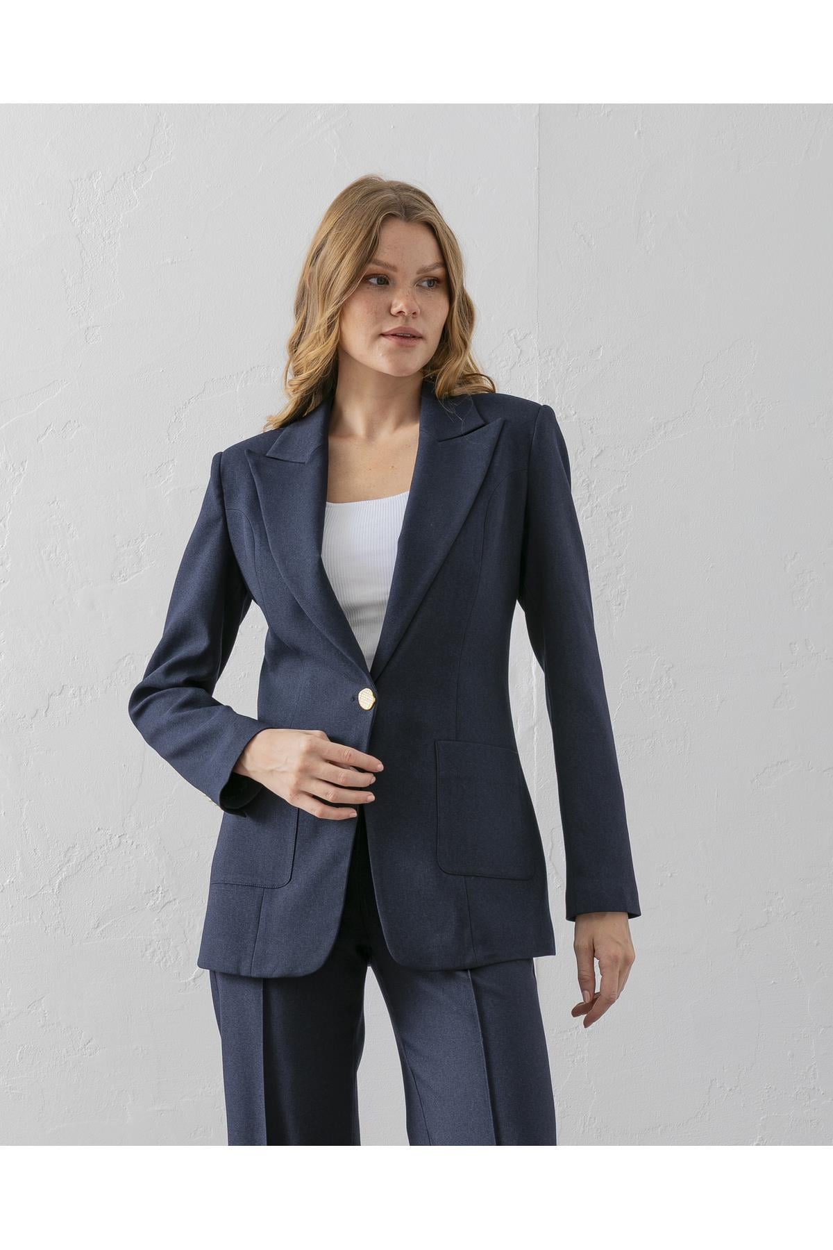 Çift Cepli Poliviskon Blazer Ceket