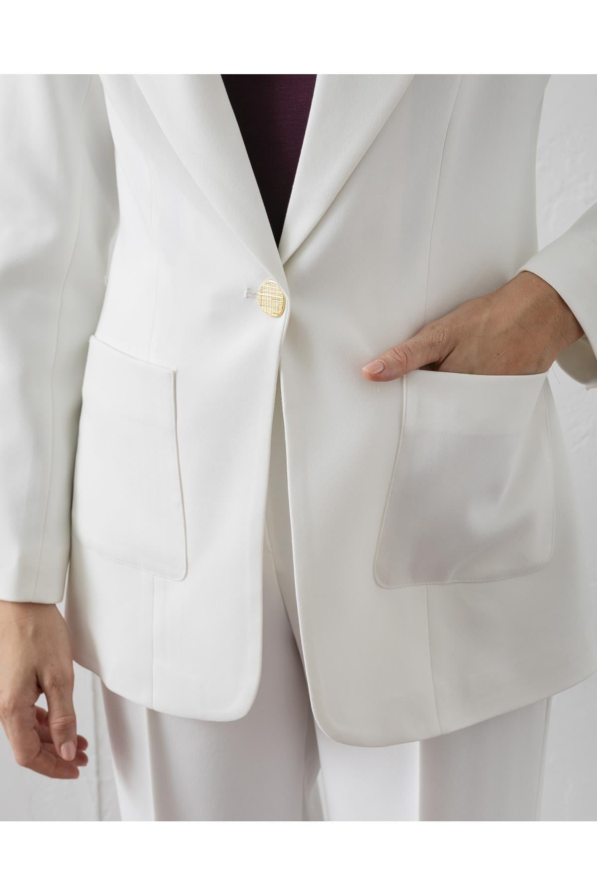 Çift Cepli Poliviskon Blazer Ceket