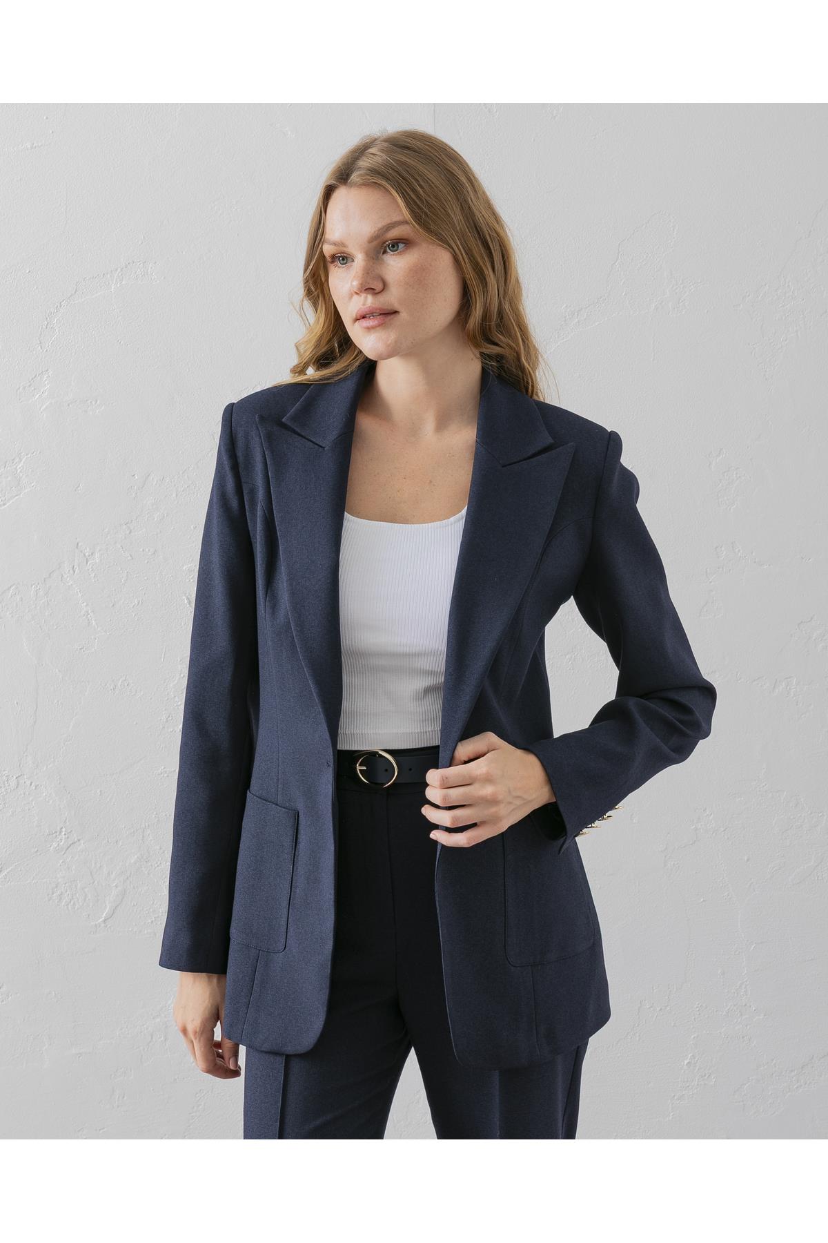 Çift Cepli Poliviskon Blazer Ceket