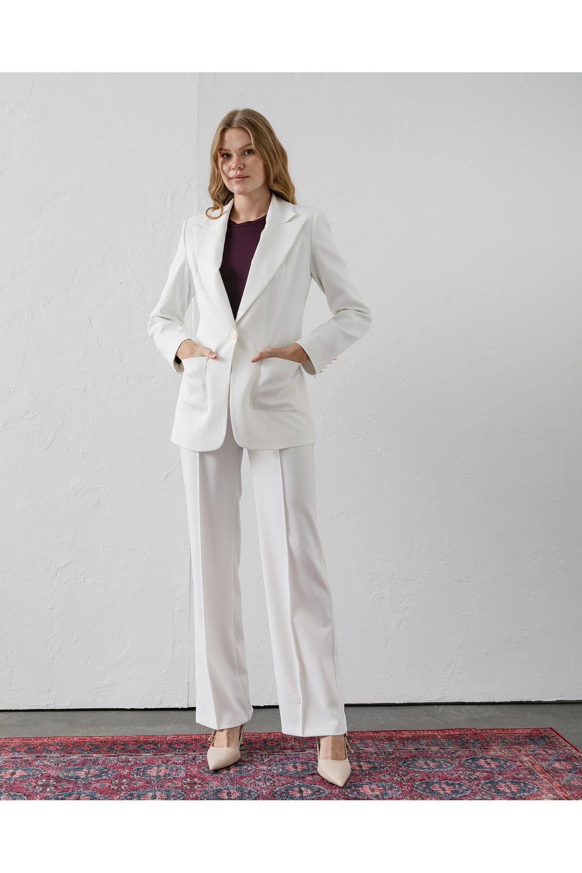 Çift Cepli Poliviskon Blazer Ceket