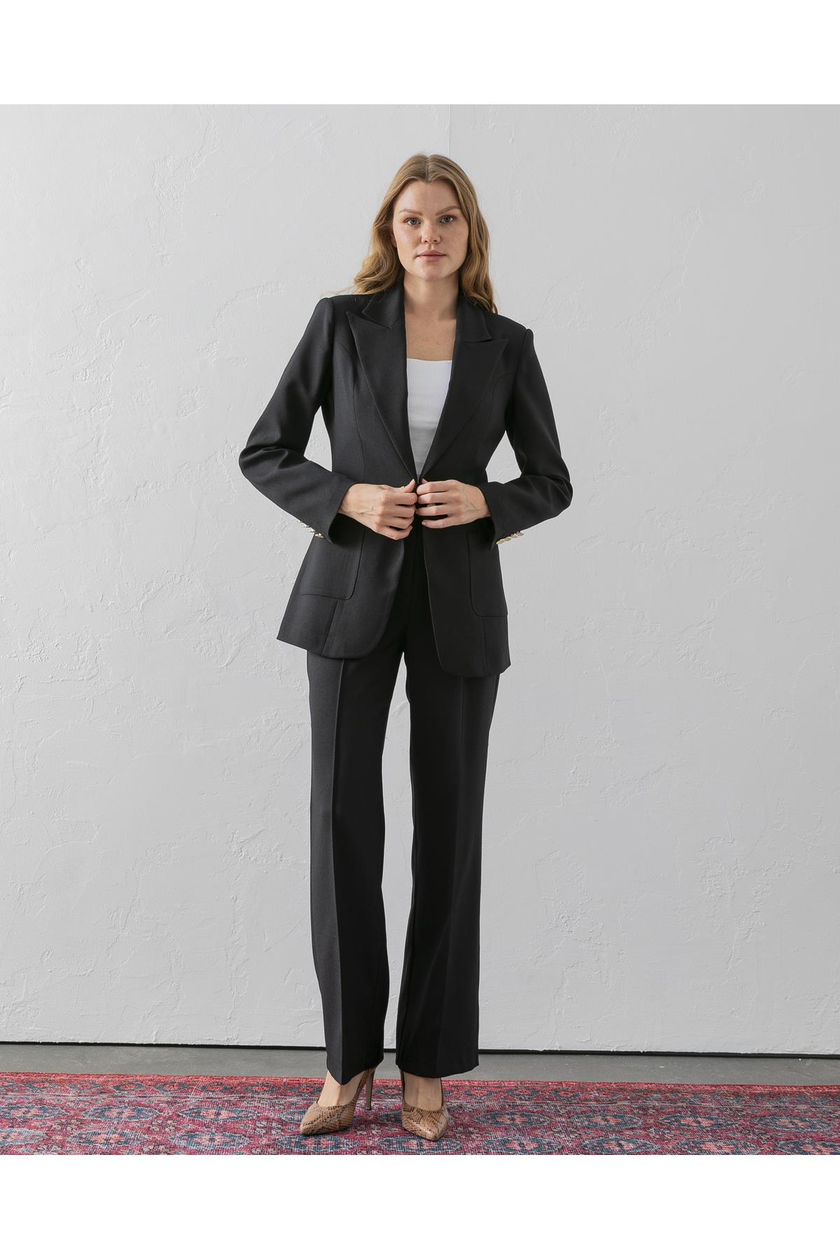 Çift Cepli Poliviskon Blazer Ceket