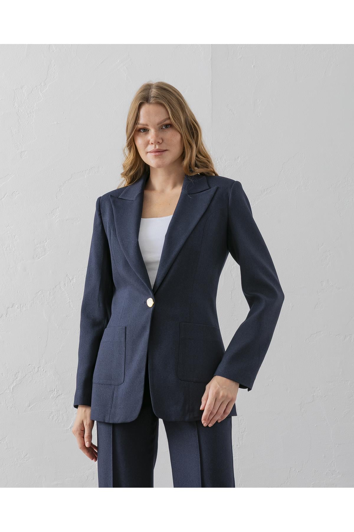 Çift Cepli Poliviskon Blazer Ceket