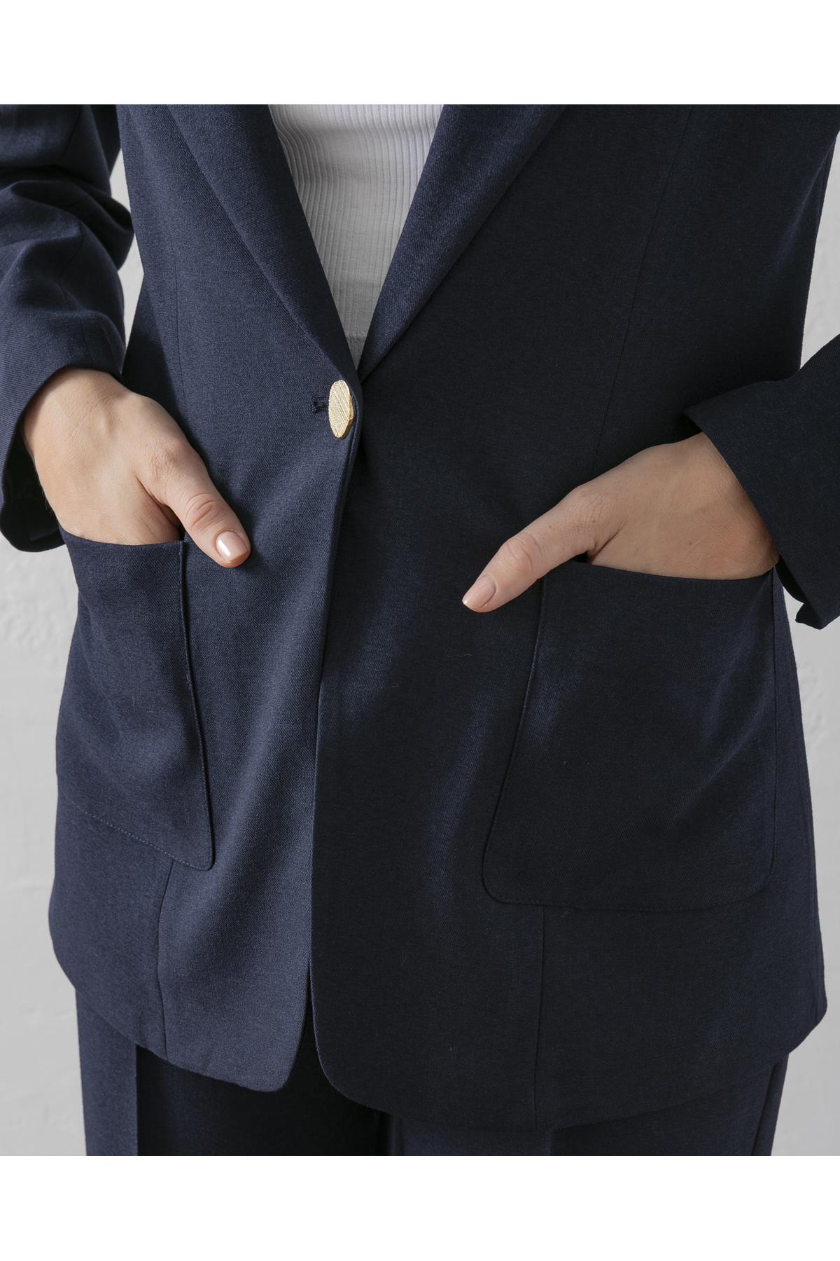 Çift Cepli Poliviskon Blazer Ceket