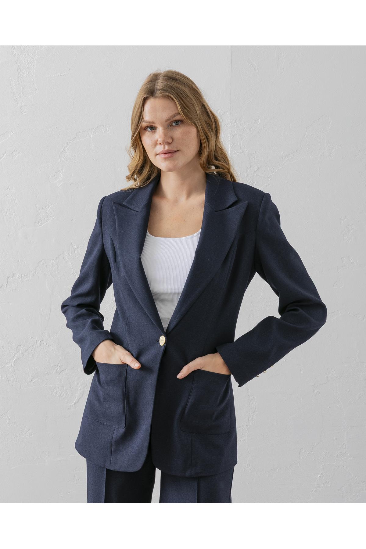 Çift Cepli Poliviskon Blazer Ceket