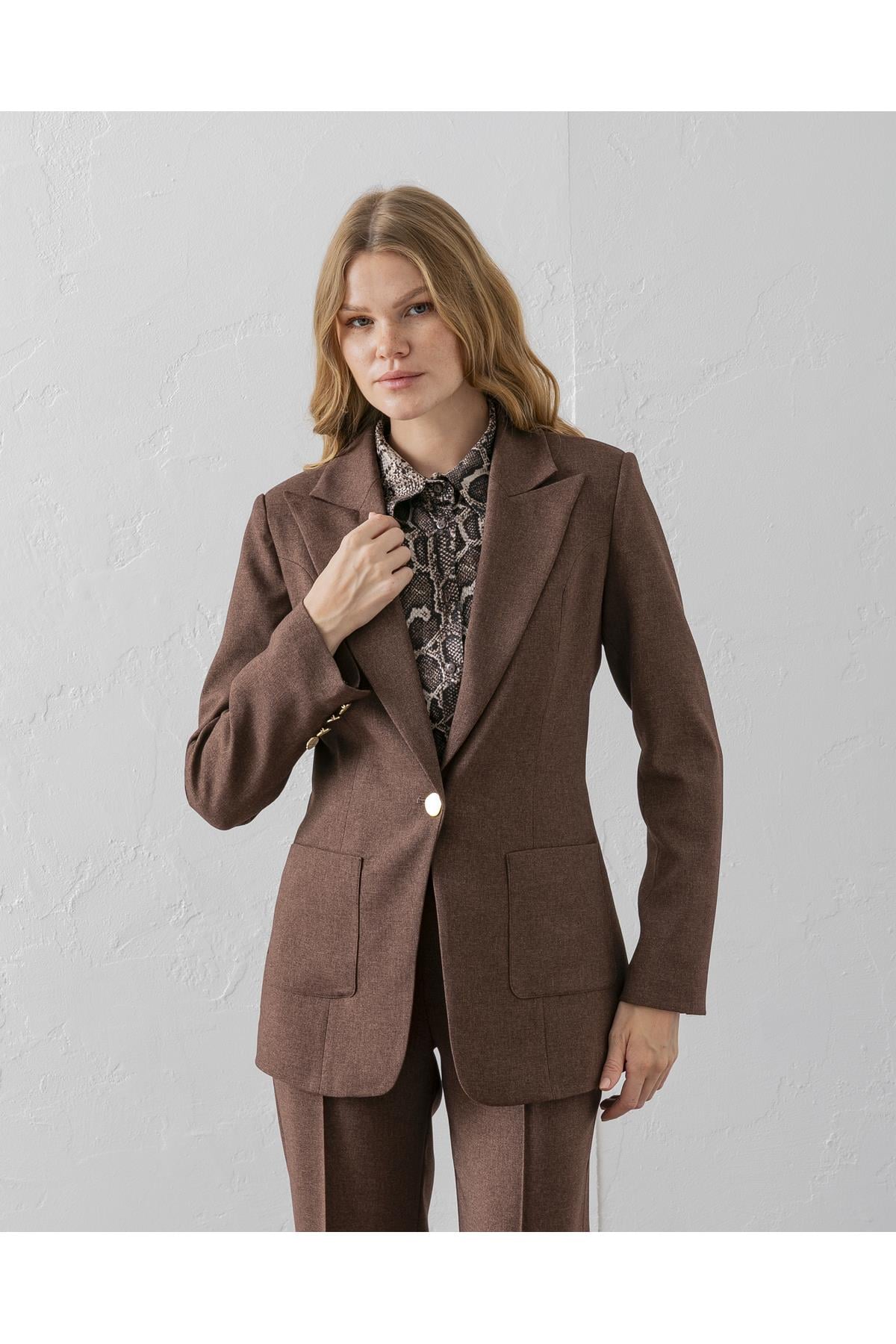 Çift Cepli Poliviskon Blazer Ceket