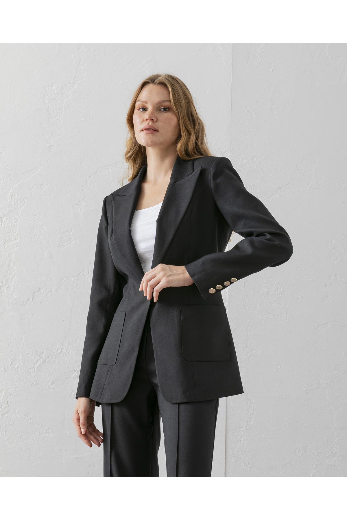 Çift Cepli Poliviskon Blazer Ceket