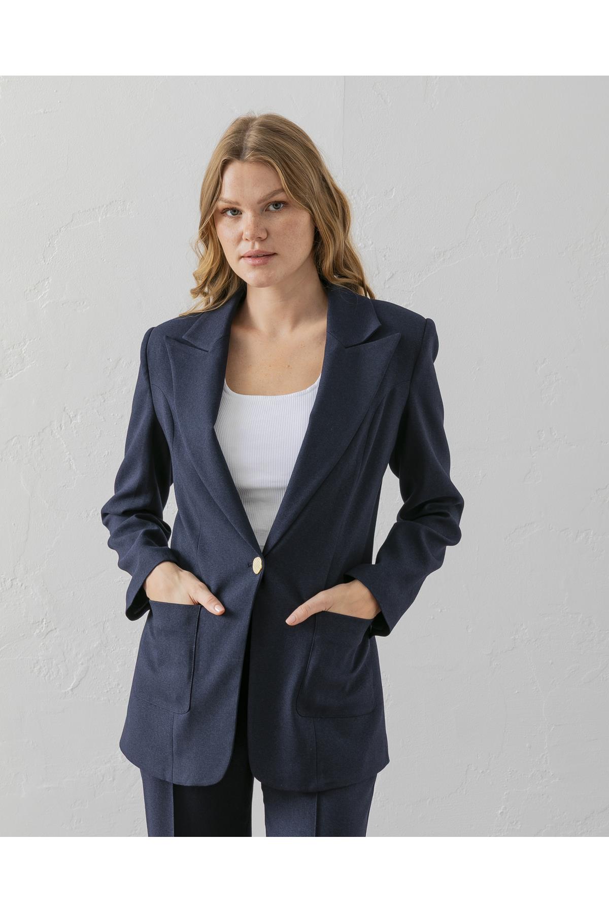 Çift Cepli Poliviskon Blazer Ceket