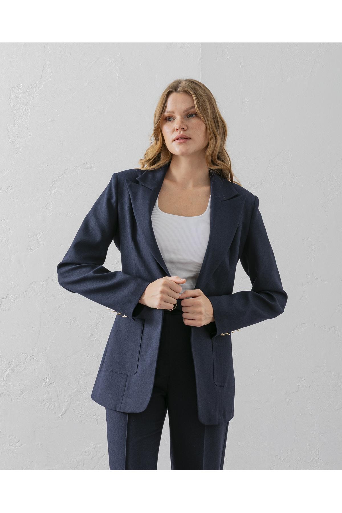 Çift Cepli Poliviskon Blazer Ceket
