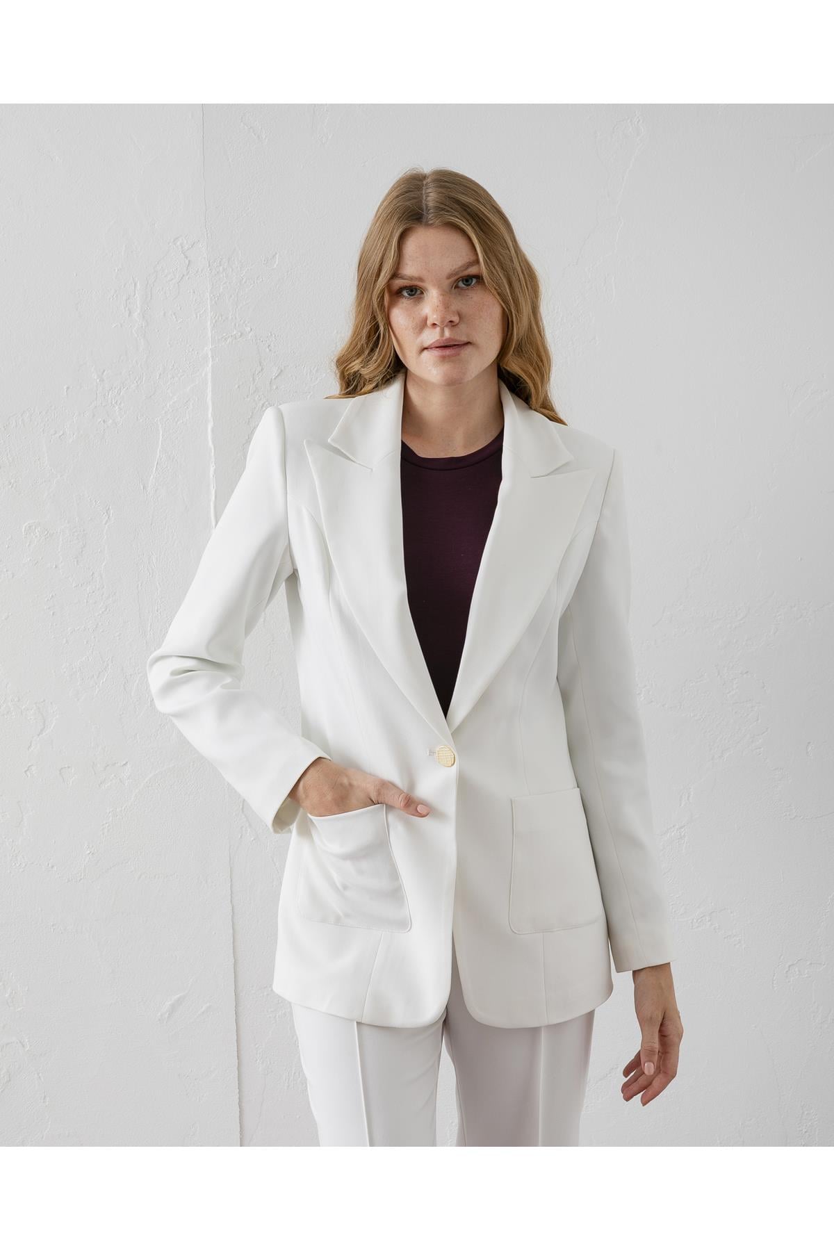 Çift Cepli Poliviskon Blazer Ceket