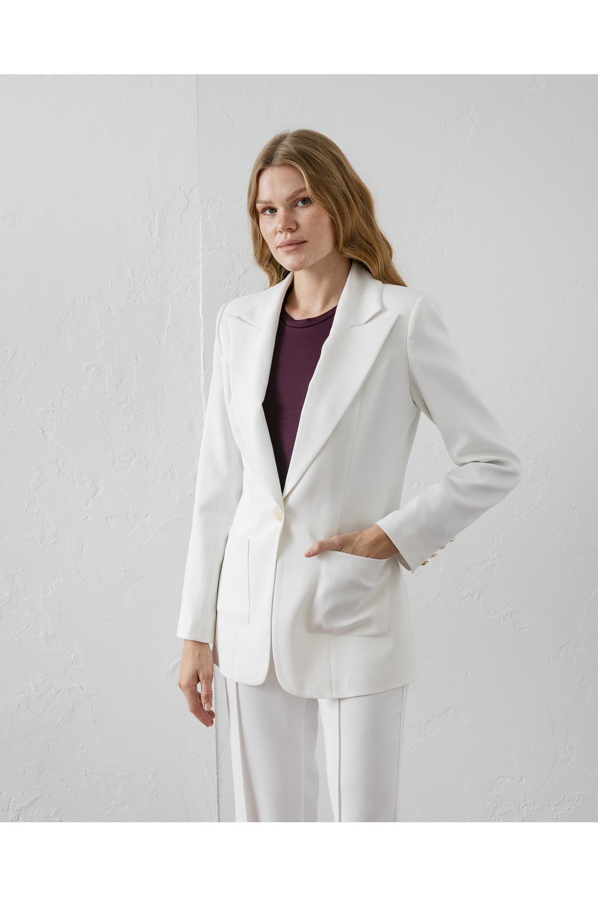 Çift Cepli Poliviskon Blazer Ceket