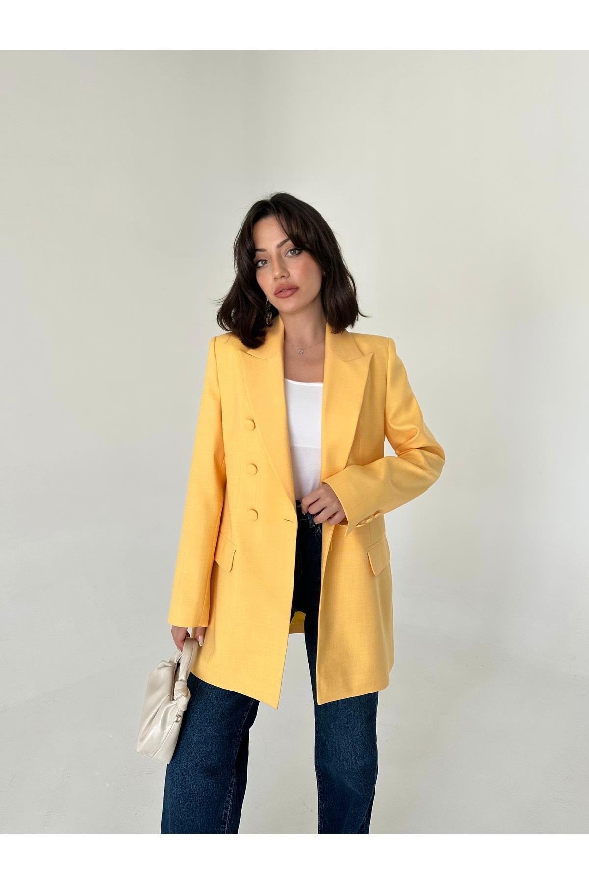 Kaplama Düğmeli uzun Blazer Ceket