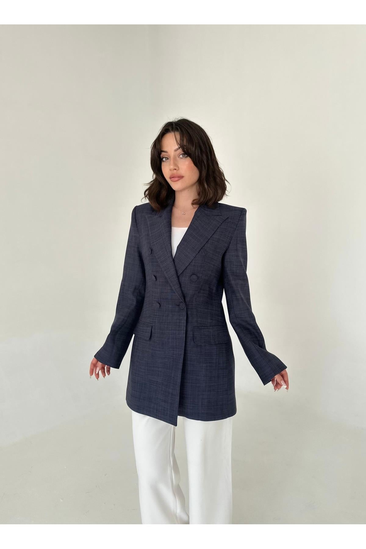 Kaplama Düğmeli uzun Blazer Ceket