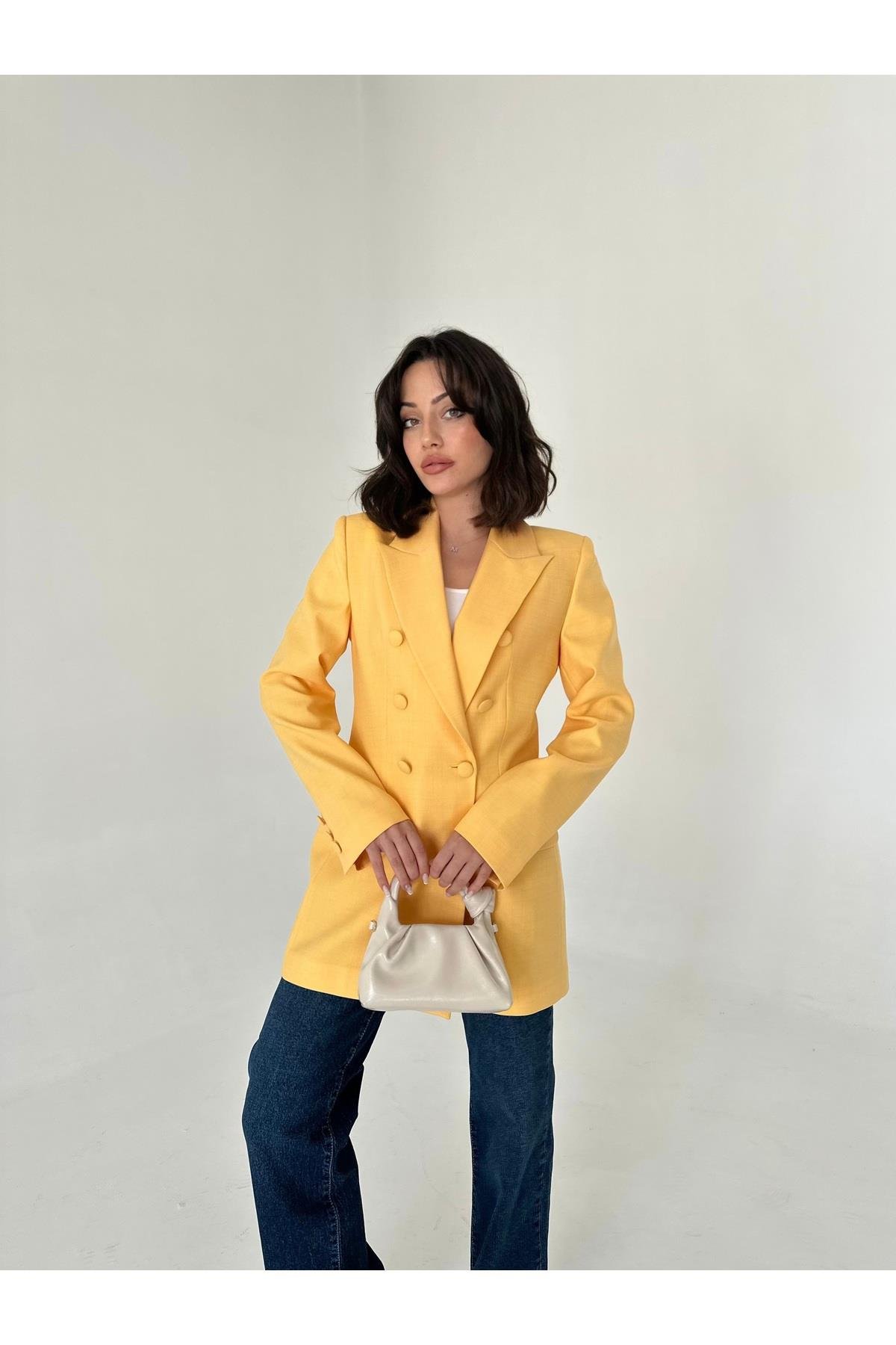 Kaplama Düğmeli uzun Blazer Ceket
