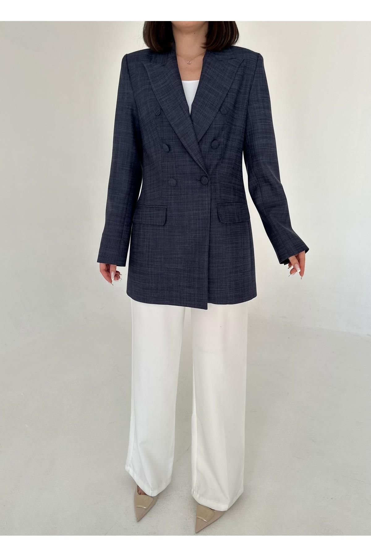 Kaplama Düğmeli uzun Blazer Ceket